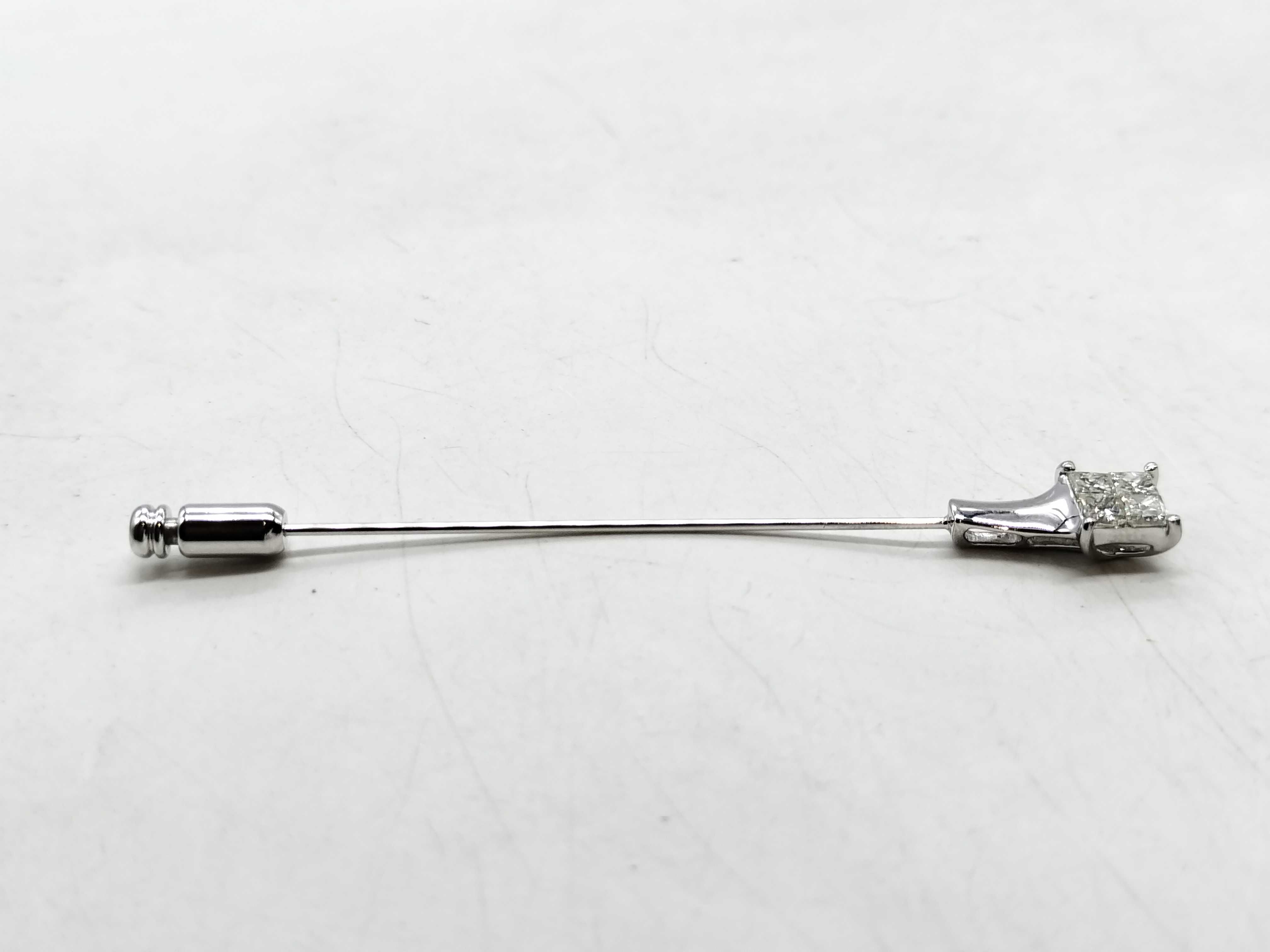 An 18 Karat White Gold and 0.70ctw Natural Diamond Princess Cut Cluster Stick Pin