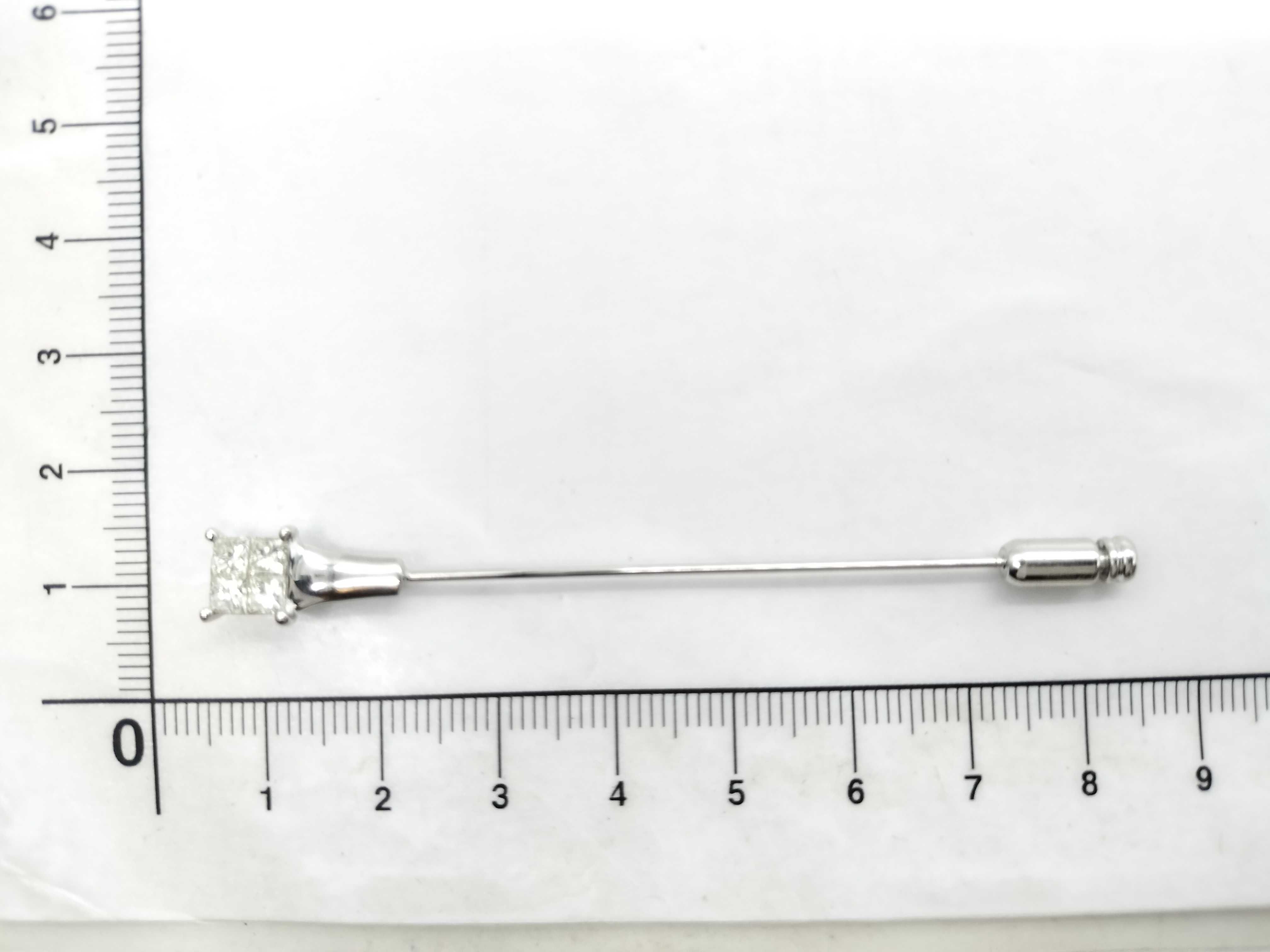 An 18 Karat White Gold and 0.70ctw Natural Diamond Princess Cut Cluster Stick Pin