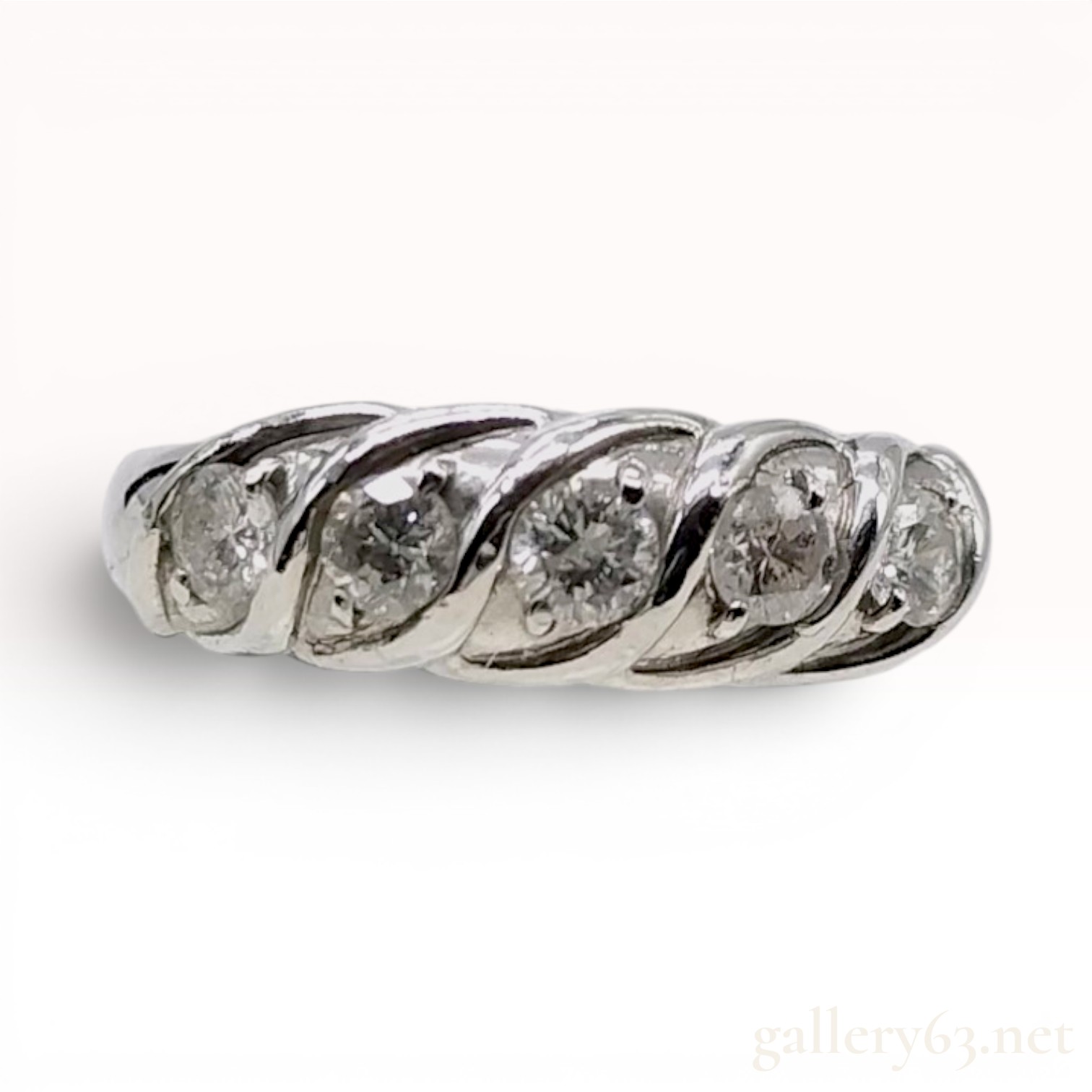 Platinum and 0.50 Carat Five-Stone Diamond Diagonal Band Ring