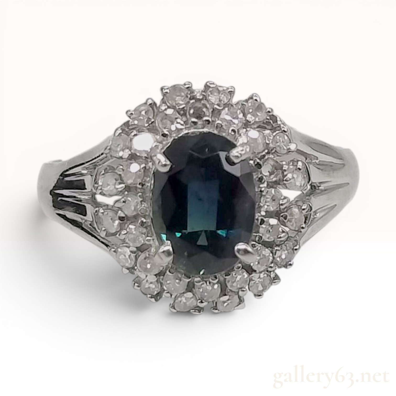 Platinum Sapphire and Diamond Cluster Cocktail Ring