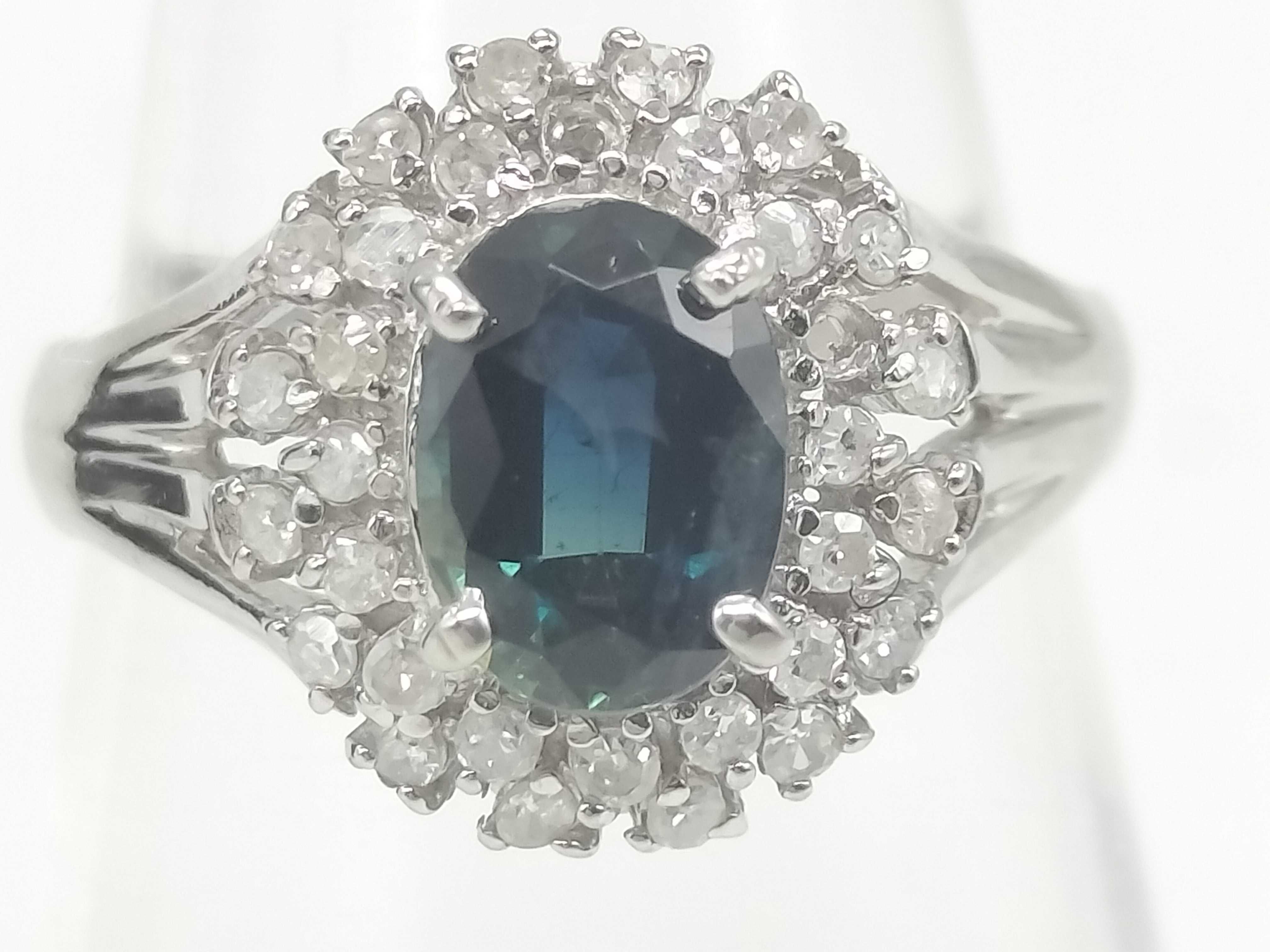 Platinum Sapphire and Diamond Cluster Cocktail Ring