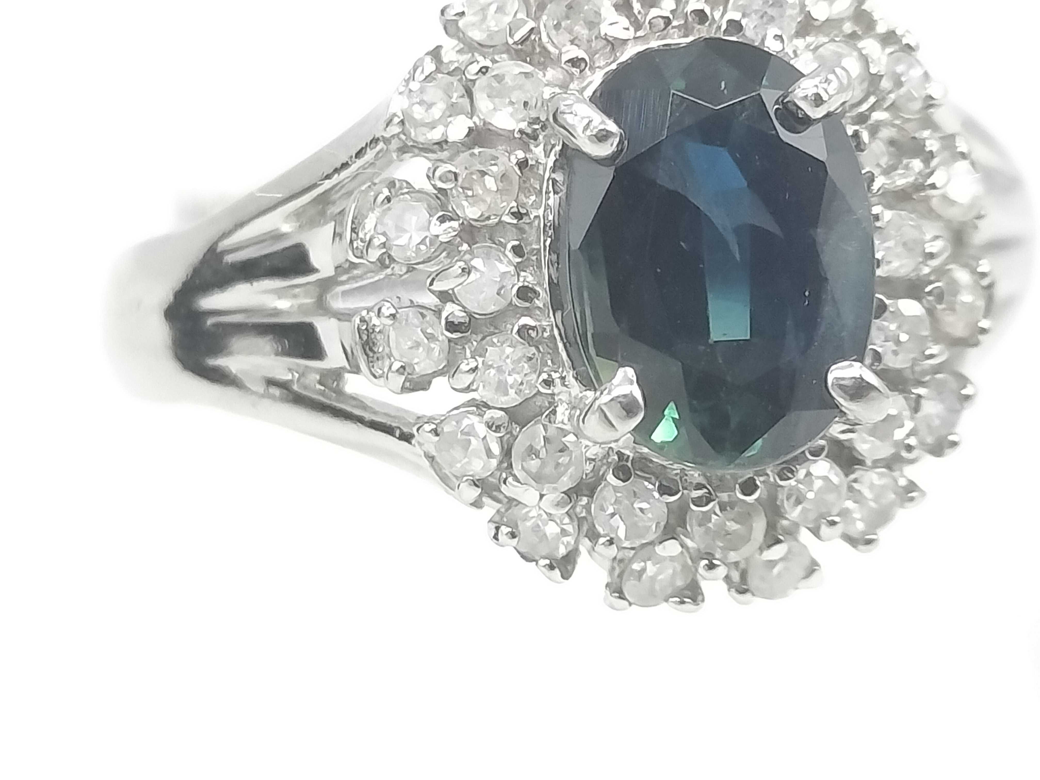Platinum Sapphire and Diamond Cluster Cocktail Ring