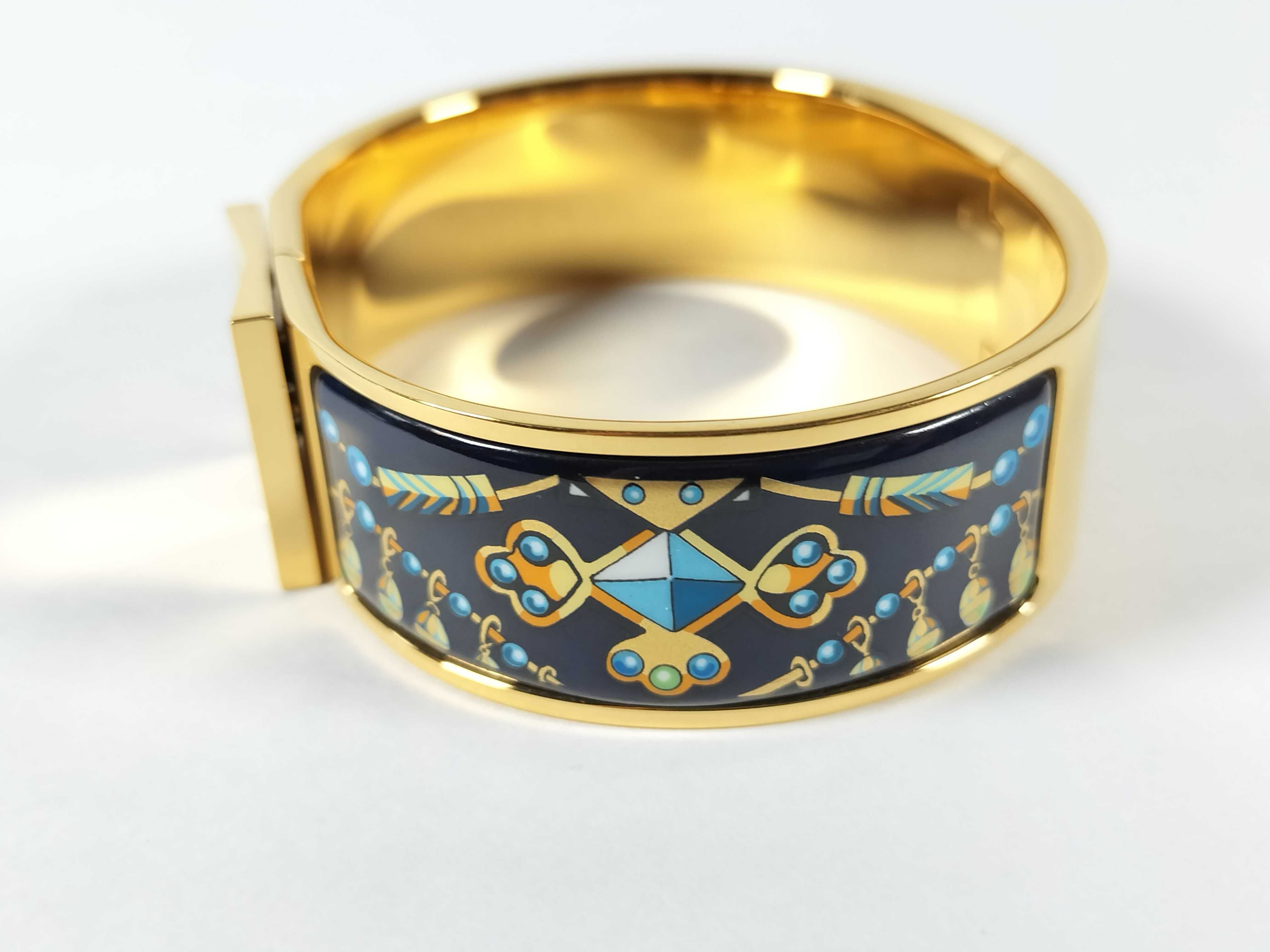 Hermes Wide Printed Enamel Loquet Bracelet PM