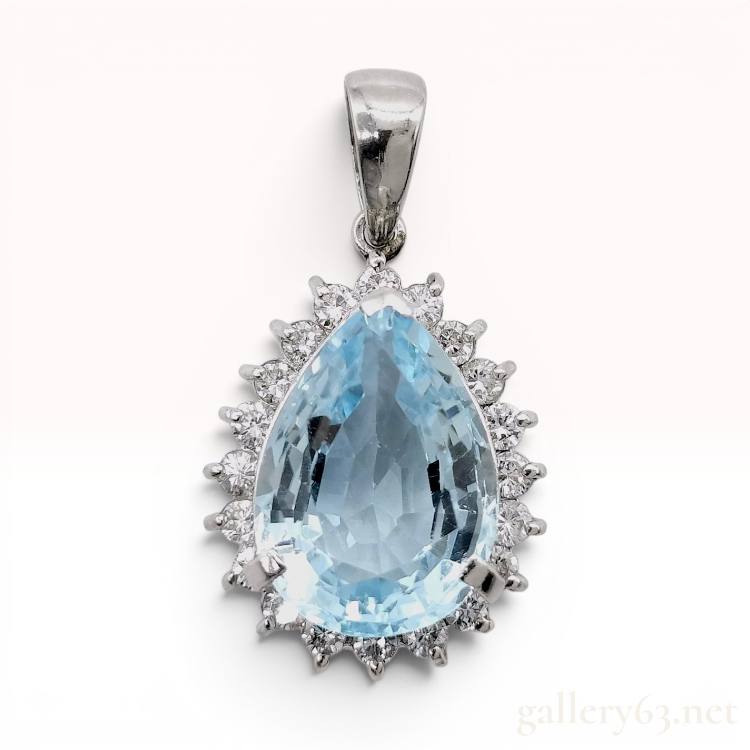 10.40 Carat Pear Cut Aquamarine and Diamond Halo Platinum Pendant
