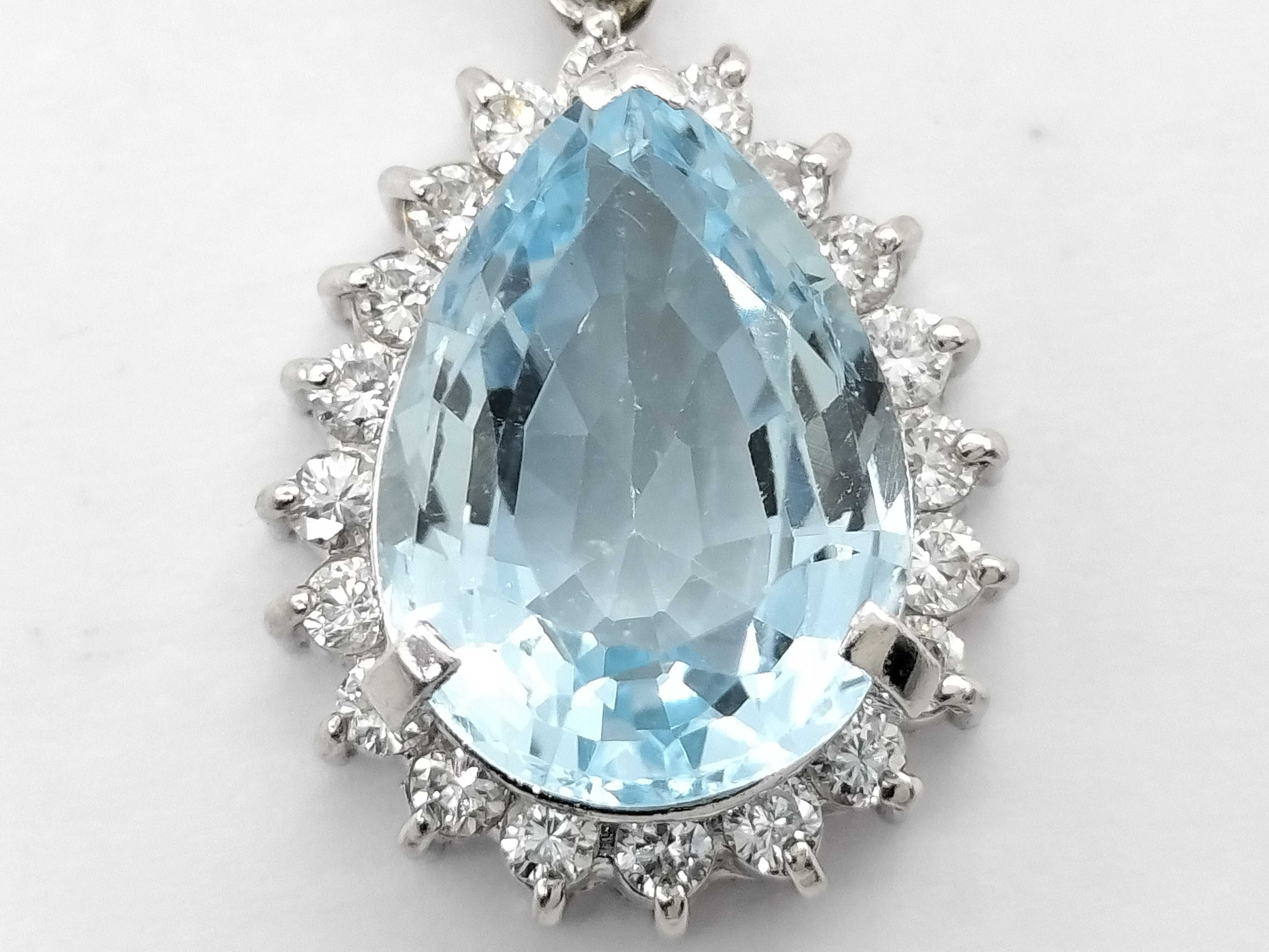 10.40 Carat Pear Cut Aquamarine and Diamond Halo Platinum Pendant