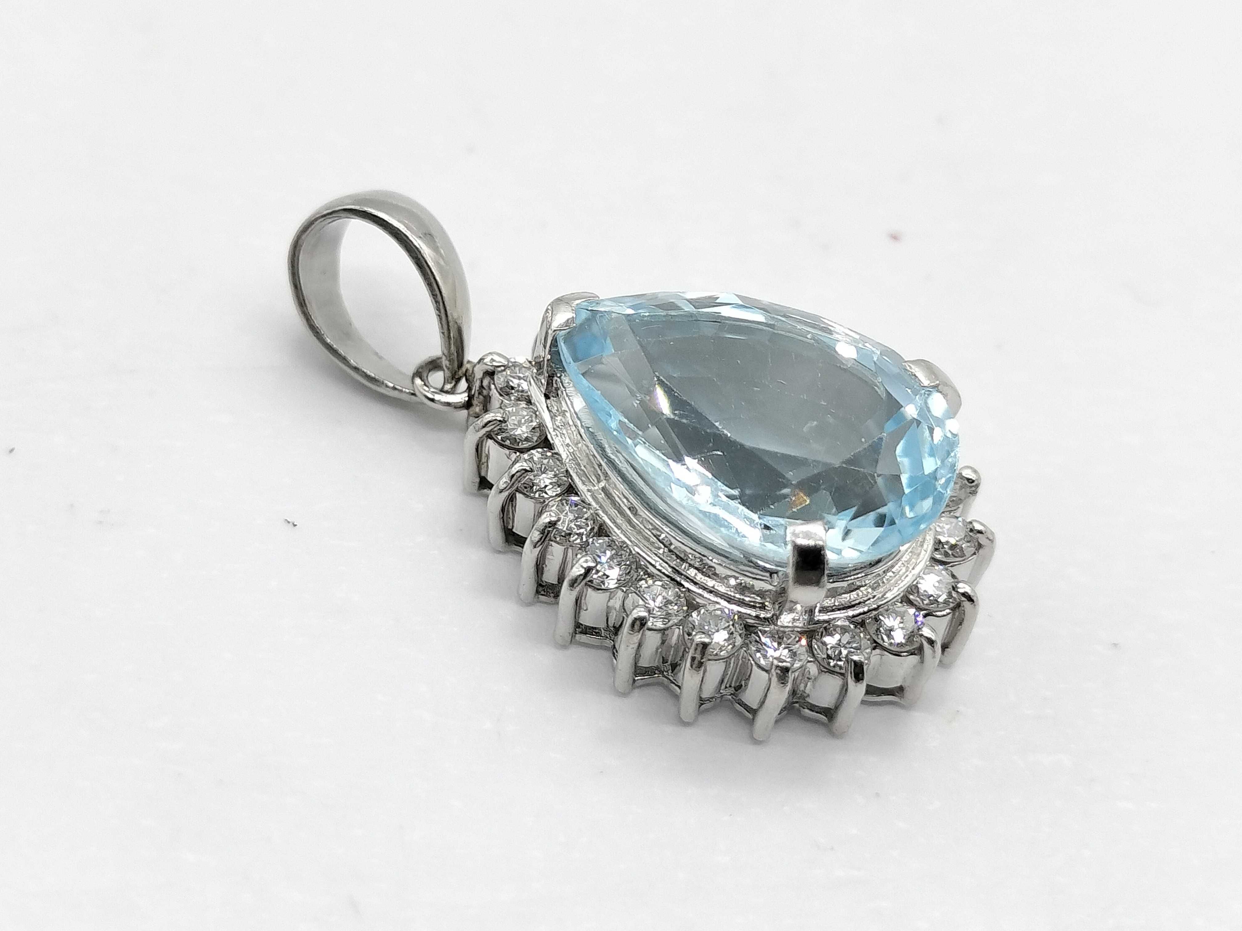 10.40 Carat Pear Cut Aquamarine and Diamond Halo Platinum Pendant