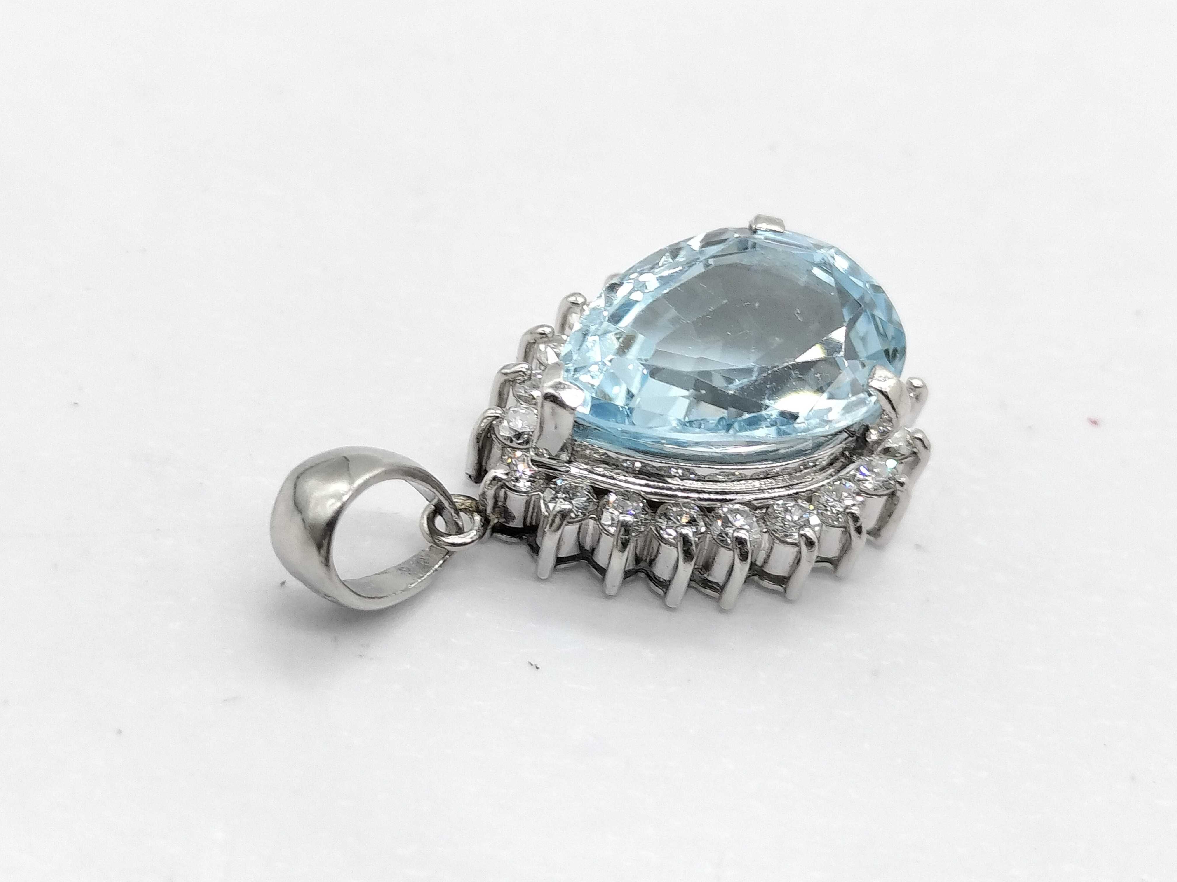 10.40 Carat Pear Cut Aquamarine and Diamond Halo Platinum Pendant