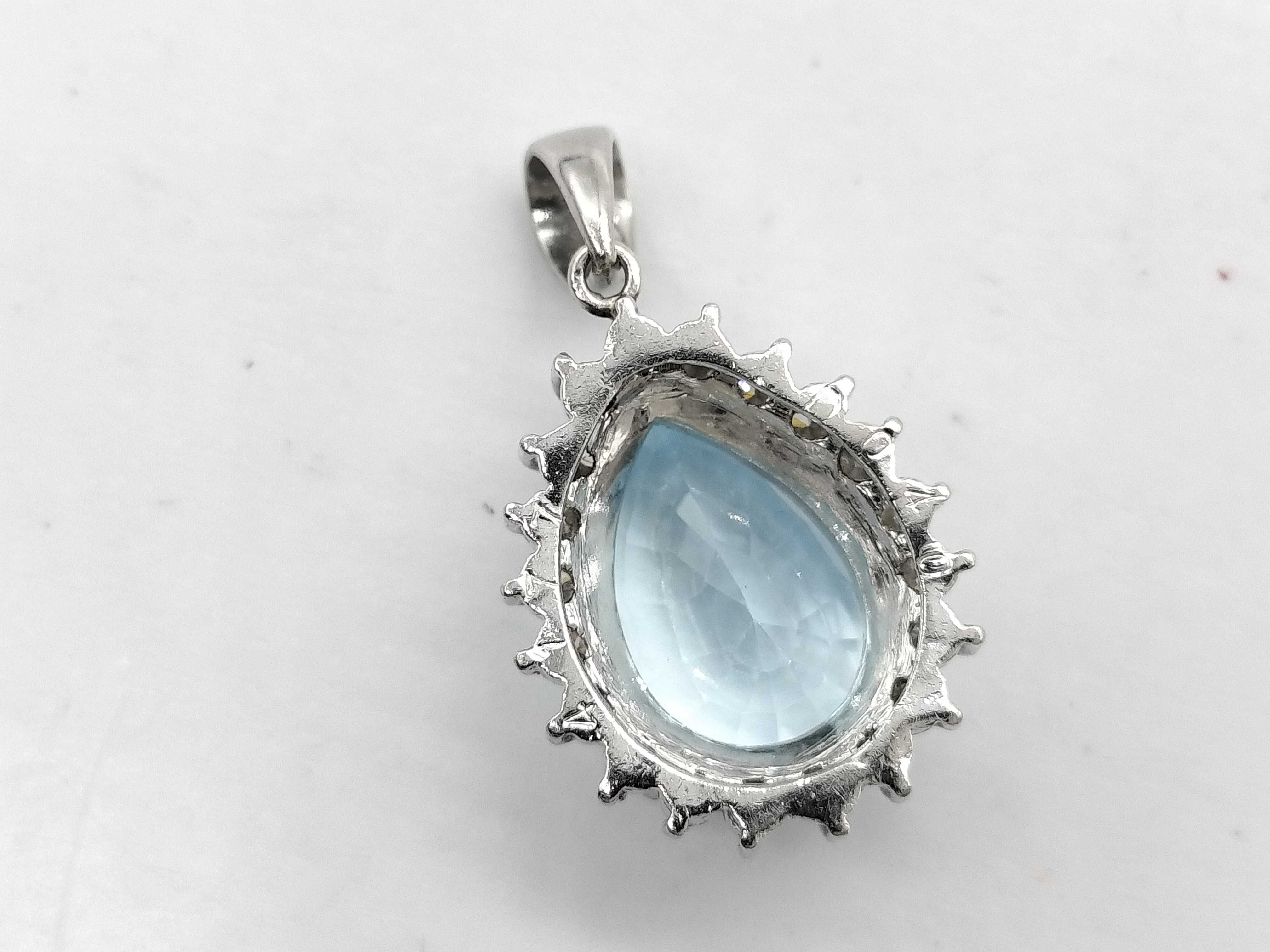 10.40 Carat Pear Cut Aquamarine and Diamond Halo Platinum Pendant