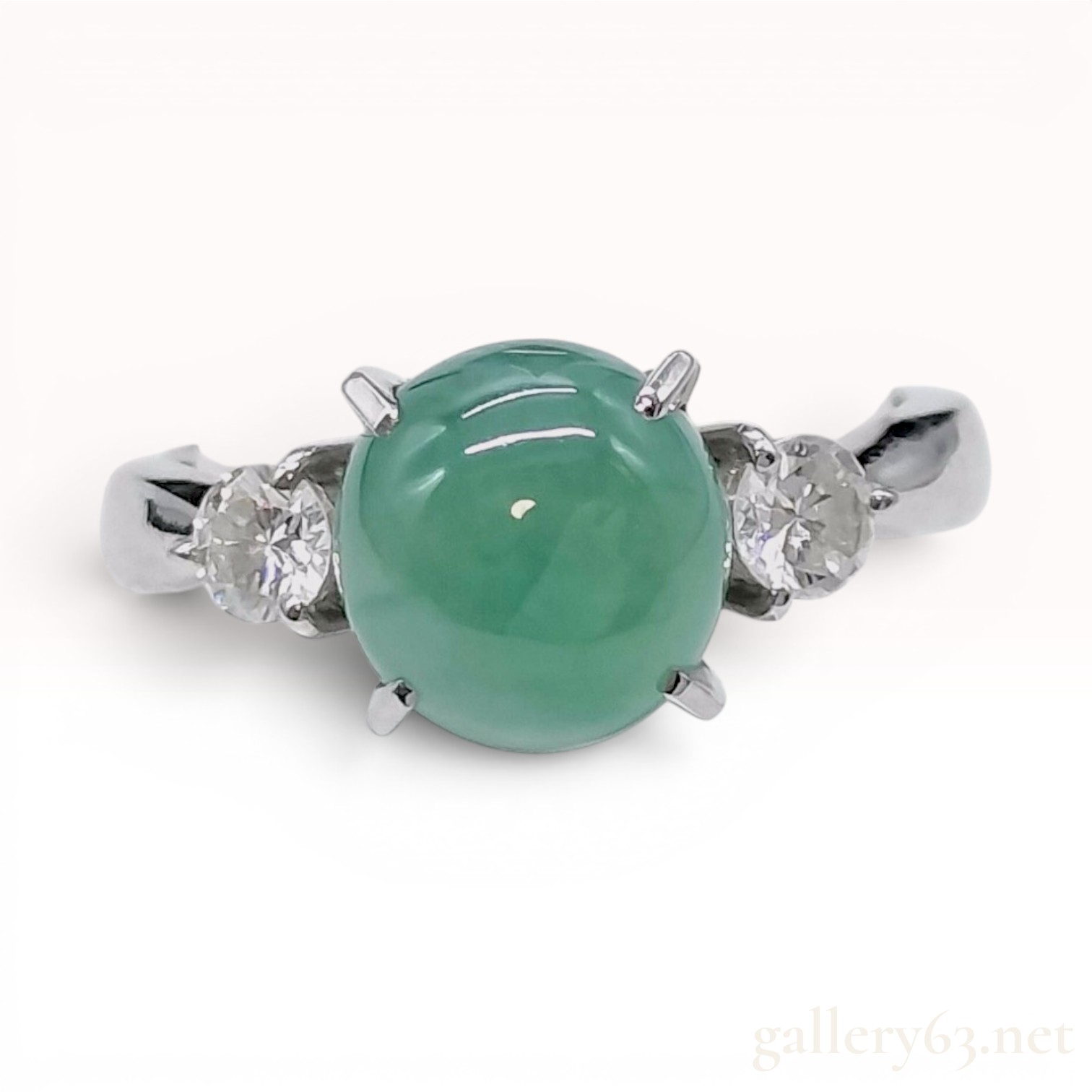 Natural Green Jadeite and Diamond Platinum Cocktail Ring