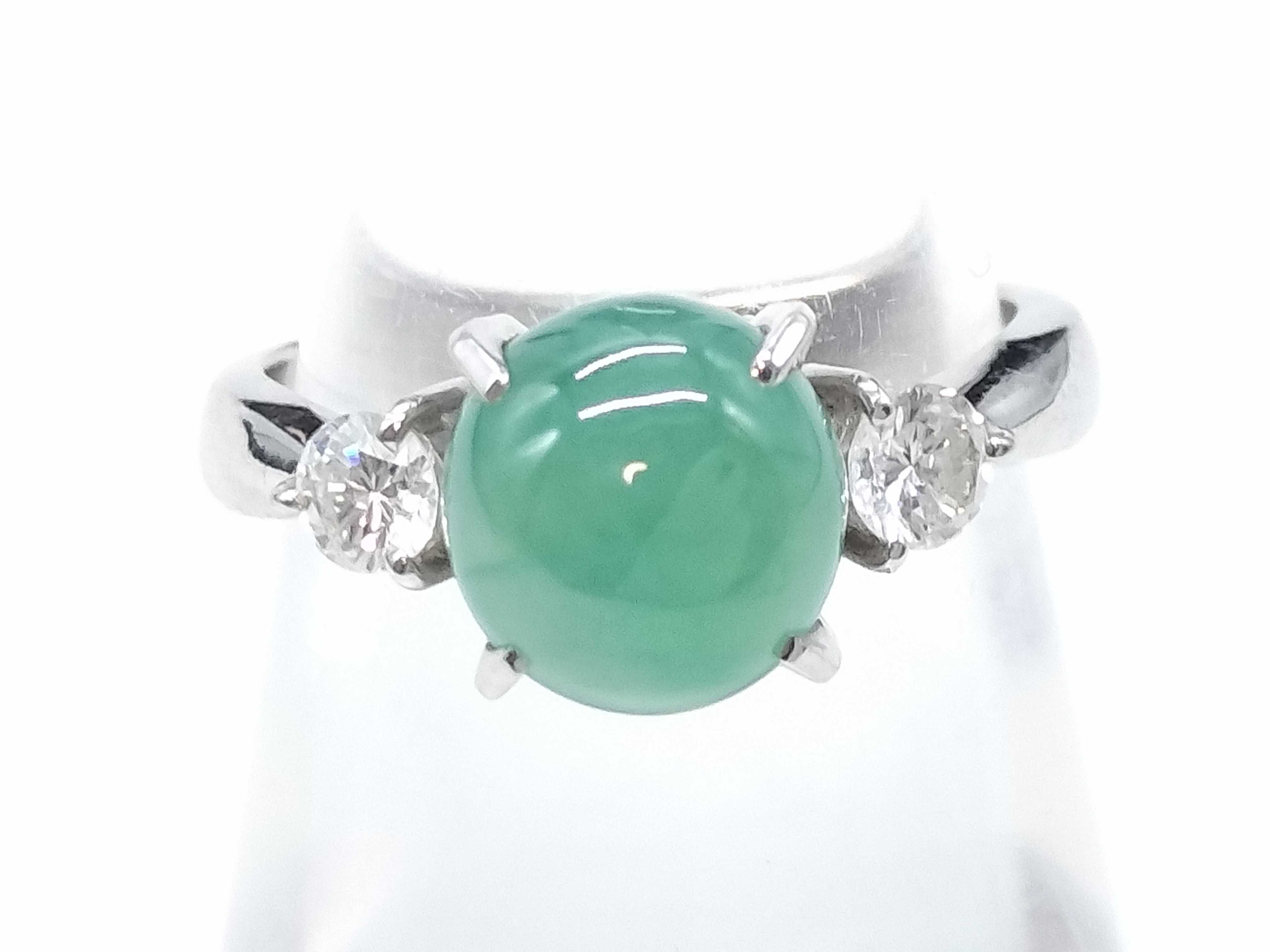 Natural Green Jadeite and Diamond Platinum Cocktail Ring