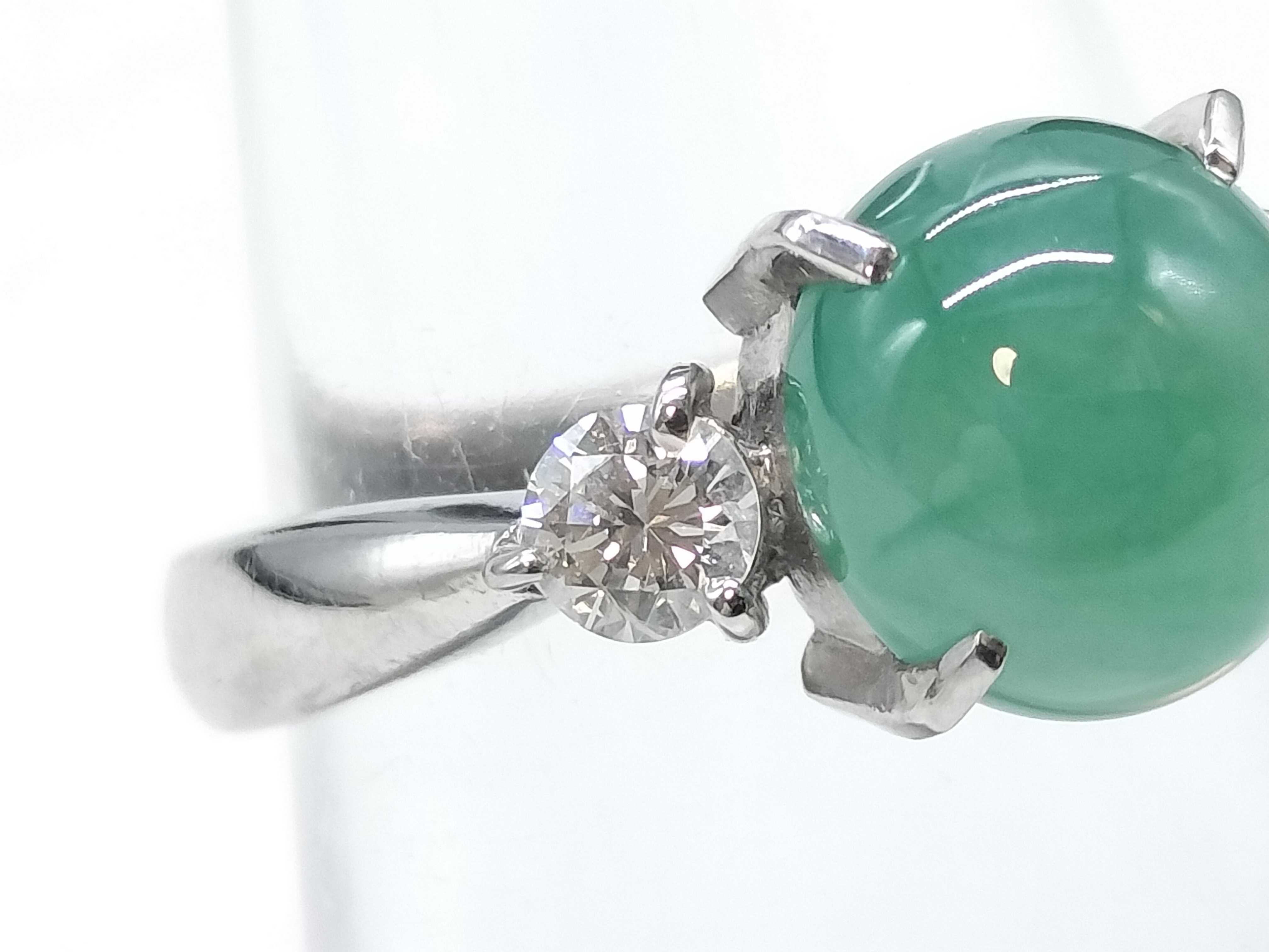 Natural Green Jadeite and Diamond Platinum Cocktail Ring