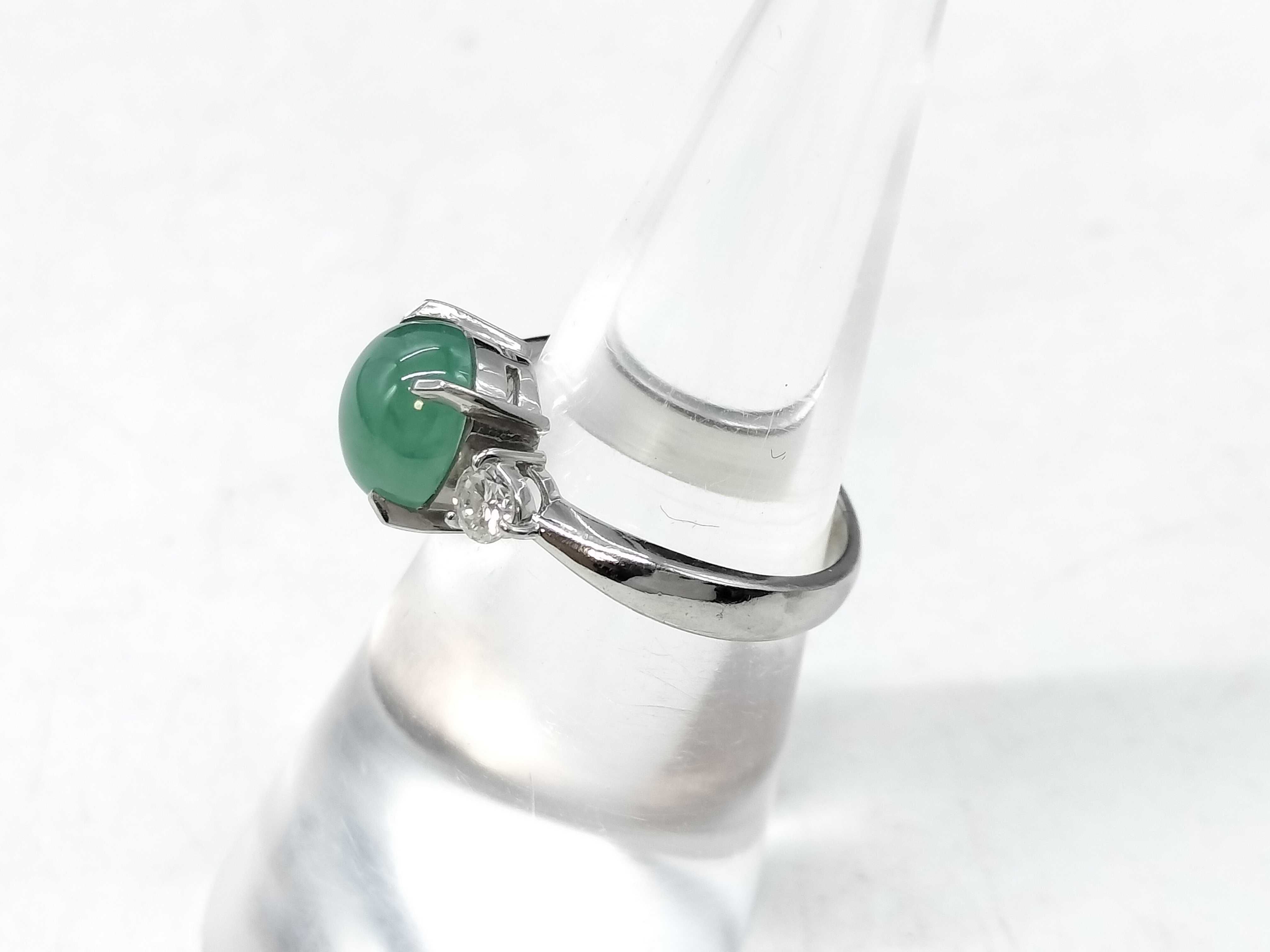 Natural Green Jadeite and Diamond Platinum Cocktail Ring