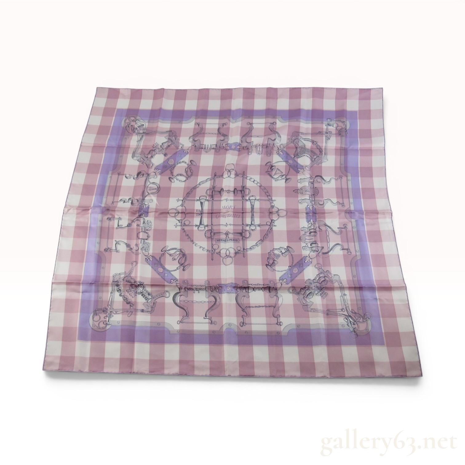 Hermes Mors et Gourmettes Vichy Silk Scarf