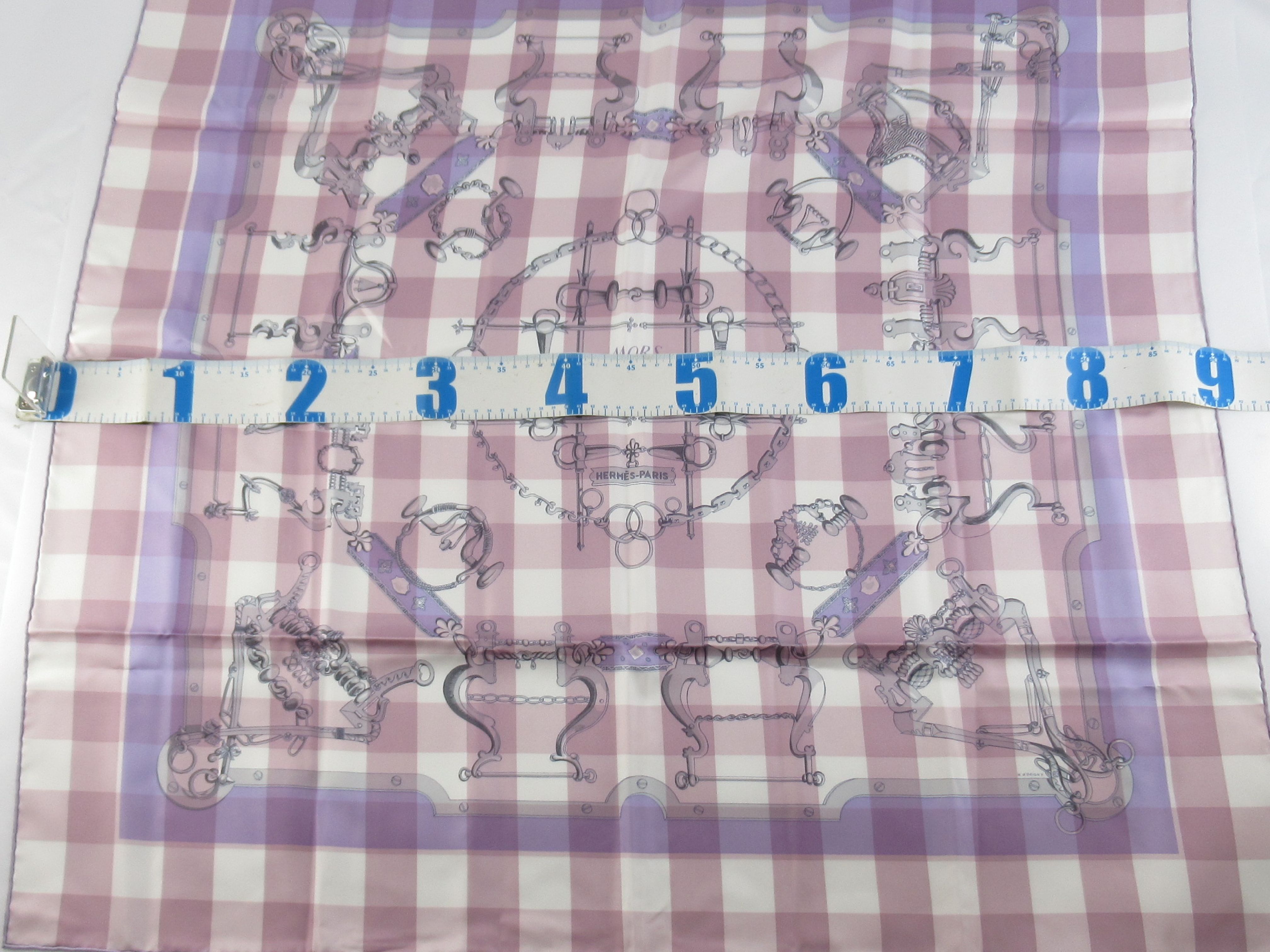 Hermes Mors et Gourmettes Vichy Silk Scarf