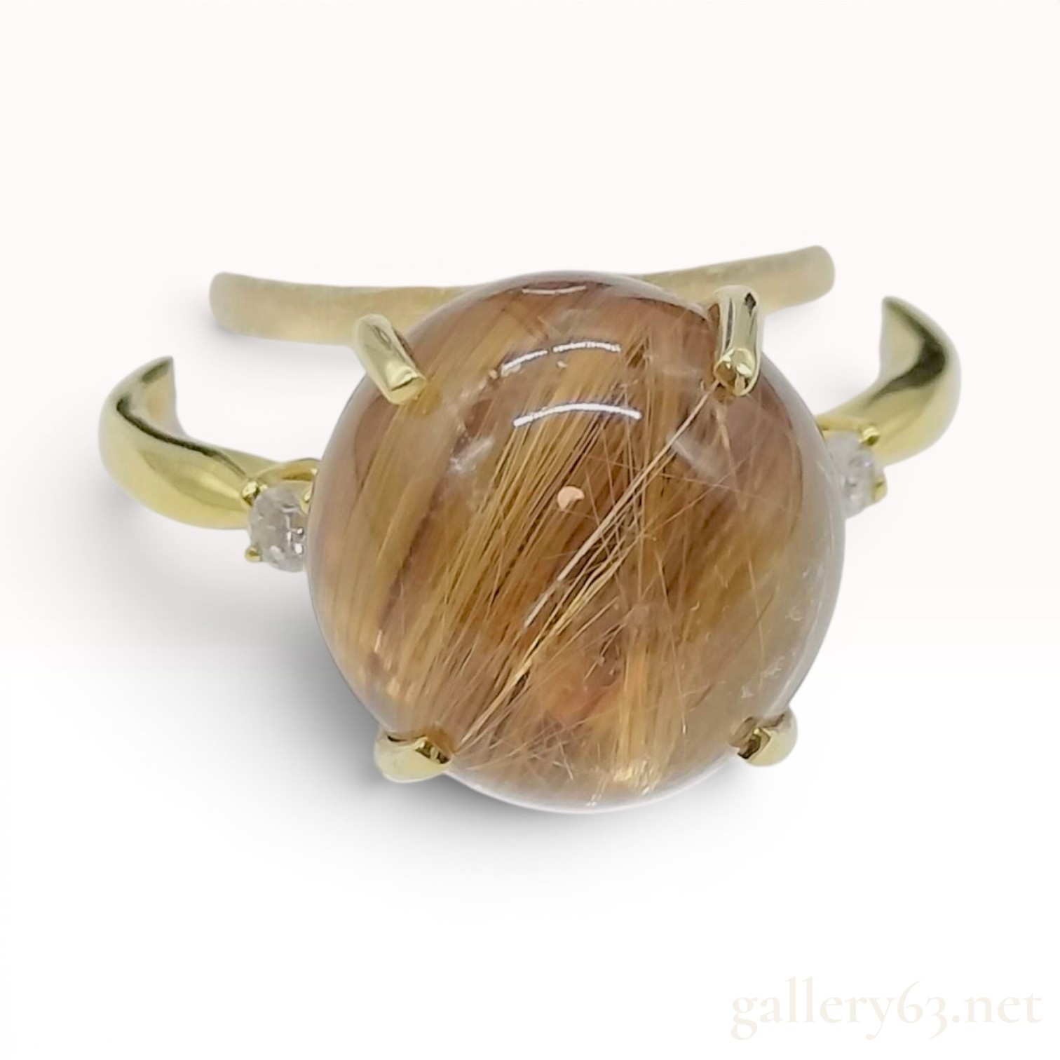 18K Yellow Gold Rutilated Quartz and Diamond Cocktail Ring