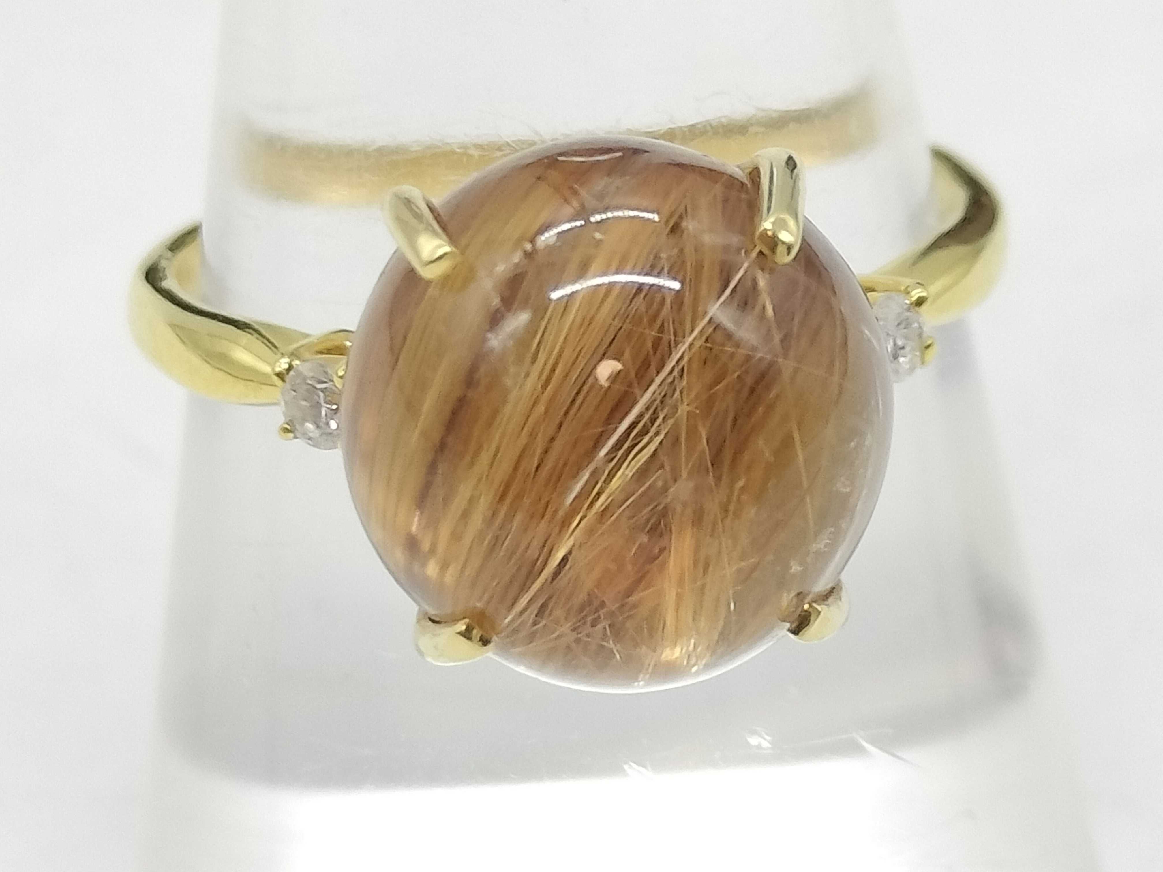 18K Yellow Gold Rutilated Quartz and Diamond Cocktail Ring