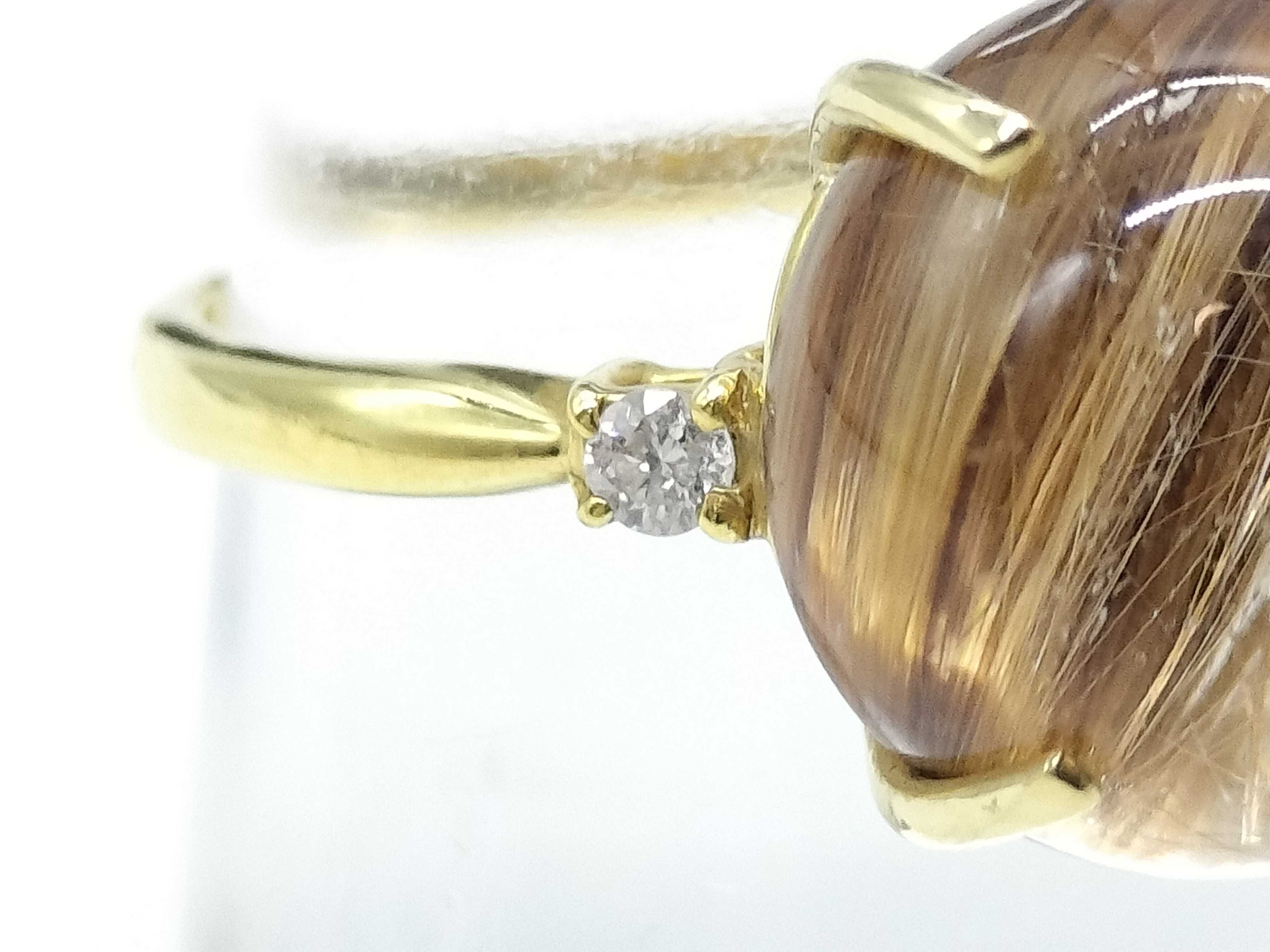 18K Yellow Gold Rutilated Quartz and Diamond Cocktail Ring
