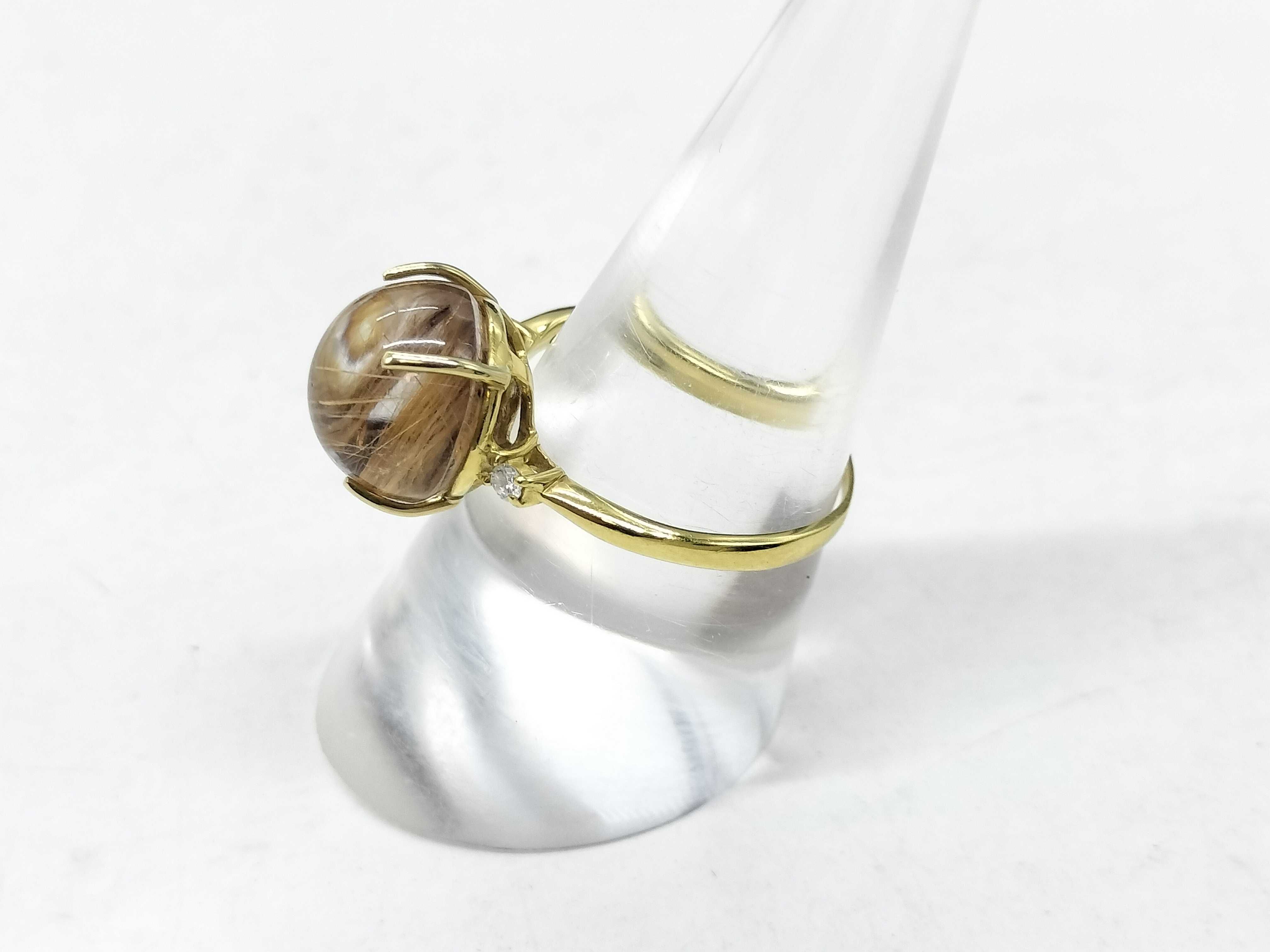 18K Yellow Gold Rutilated Quartz and Diamond Cocktail Ring