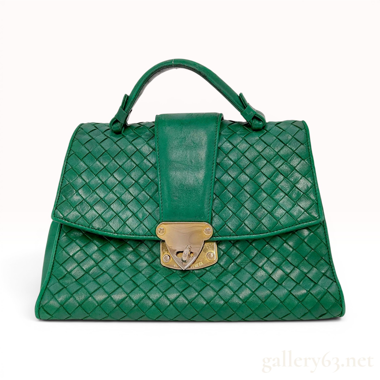 Bottega Veneta Vintage Green Intrecciato Woven Leather Top Handle Bag