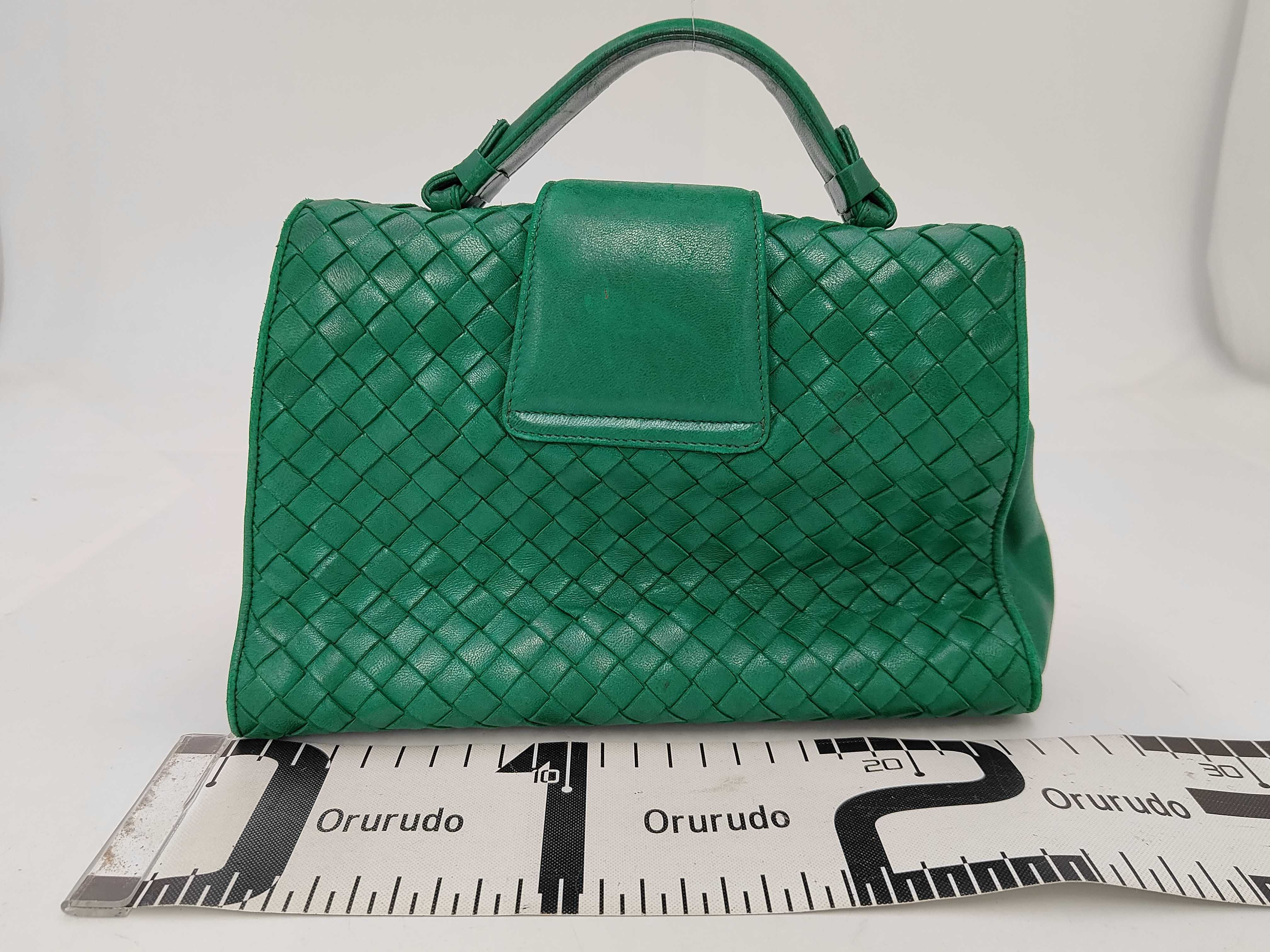 Bottega Veneta Vintage Green Intrecciato Woven Leather Top Handle Bag