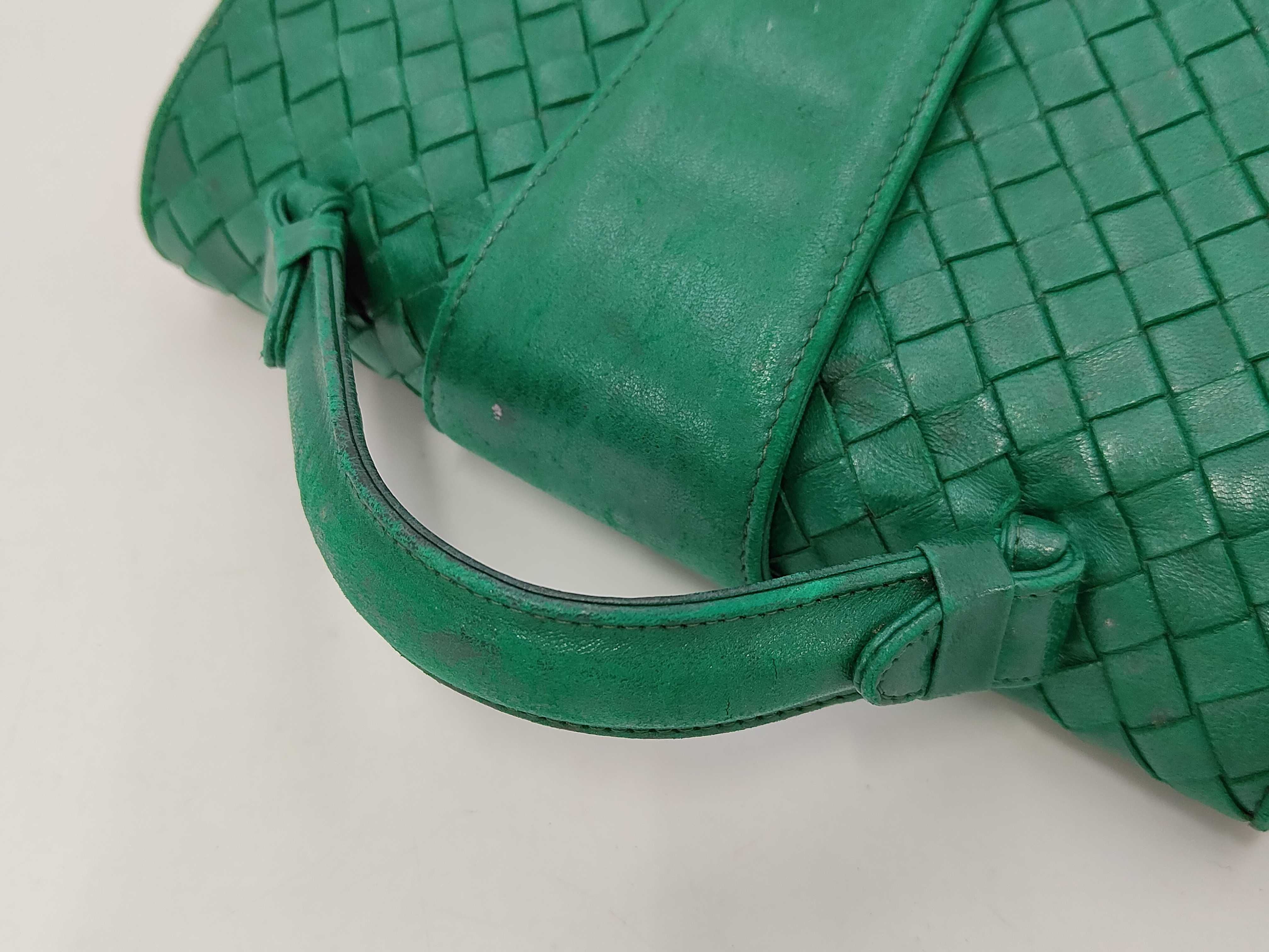 Bottega Veneta Vintage Green Intrecciato Woven Leather Top Handle Bag