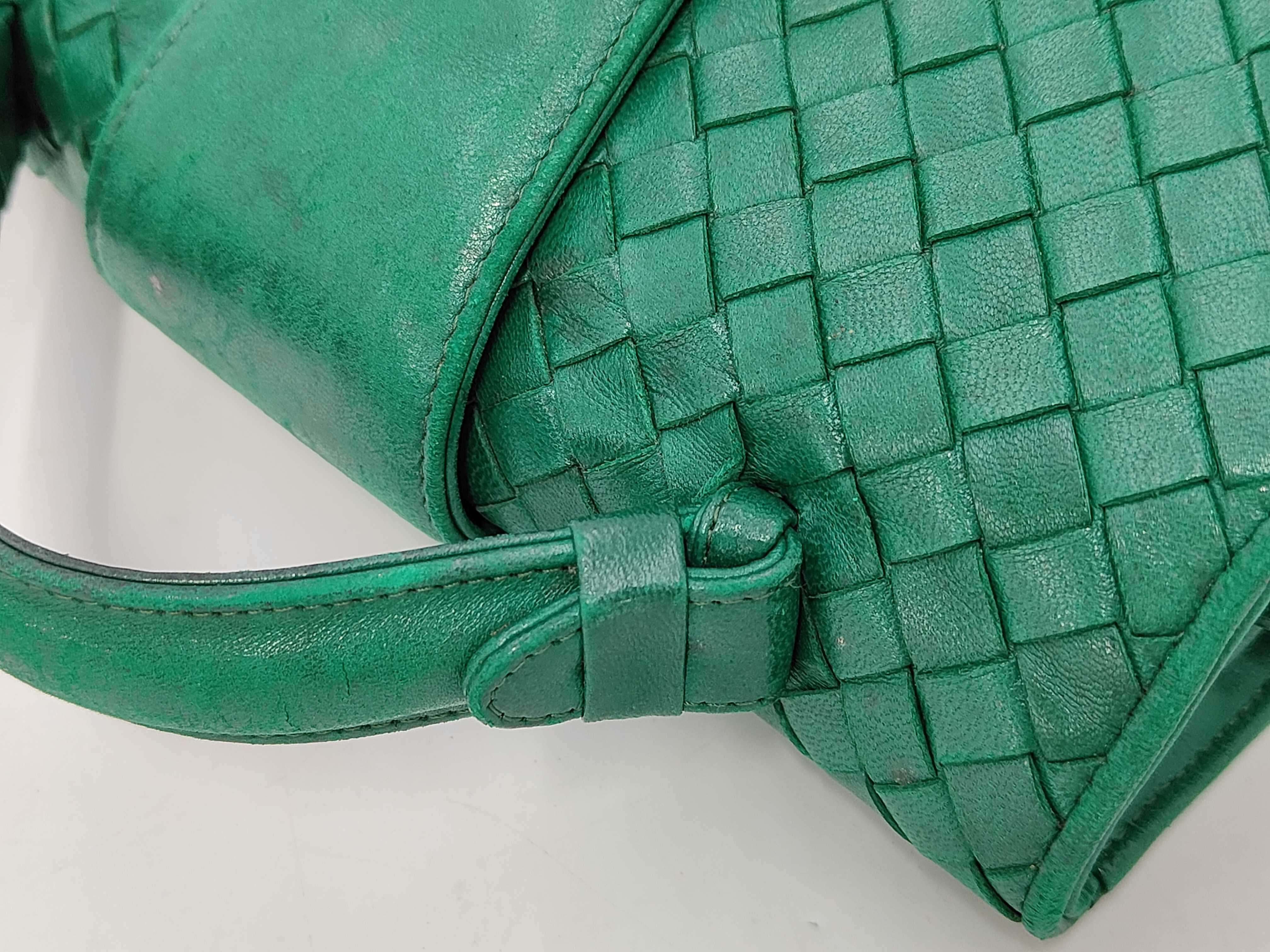 Bottega Veneta Vintage Green Intrecciato Woven Leather Top Handle Bag