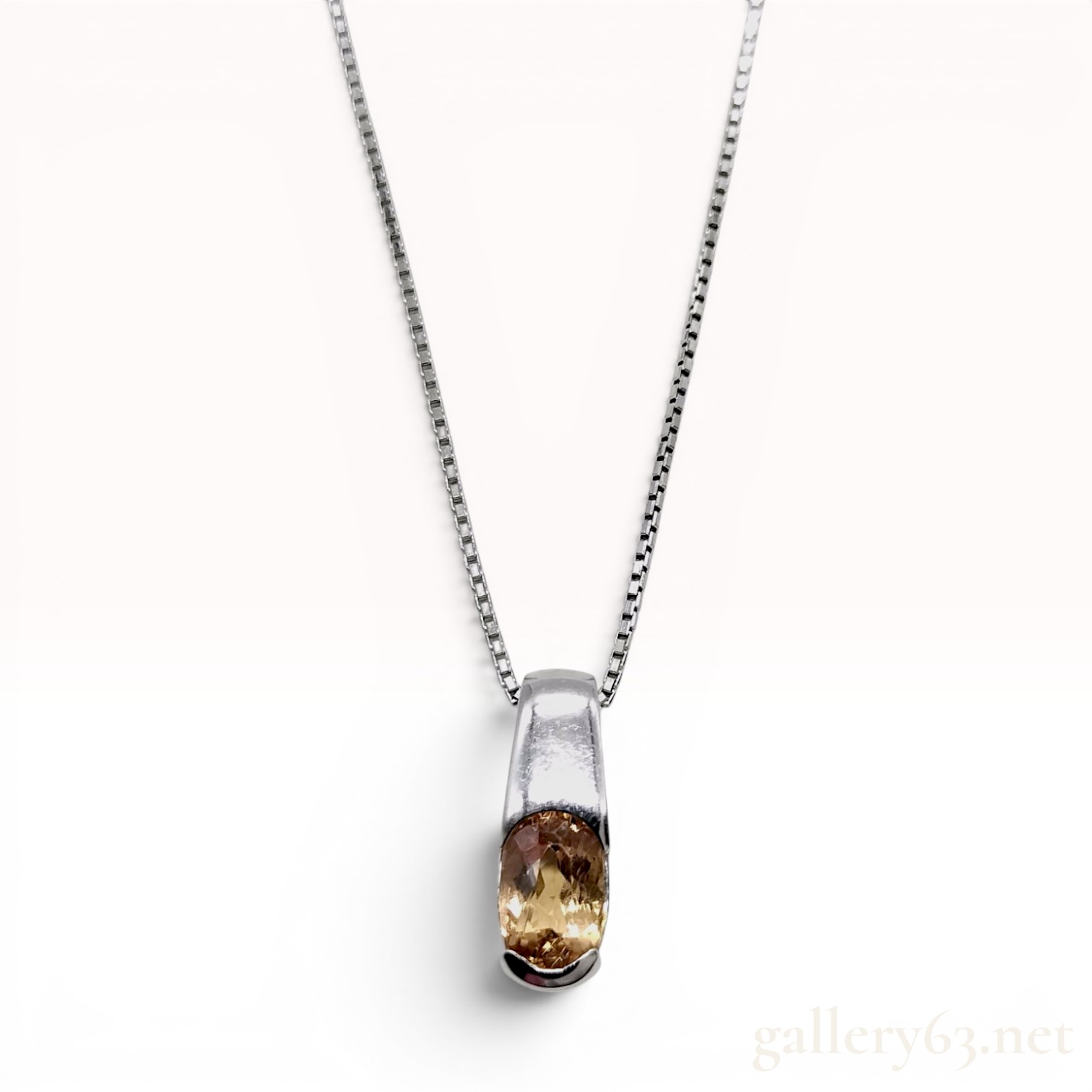 Japanese Platinum and Oval Cut Brownish Yellow Gemstone Pendant Necklace