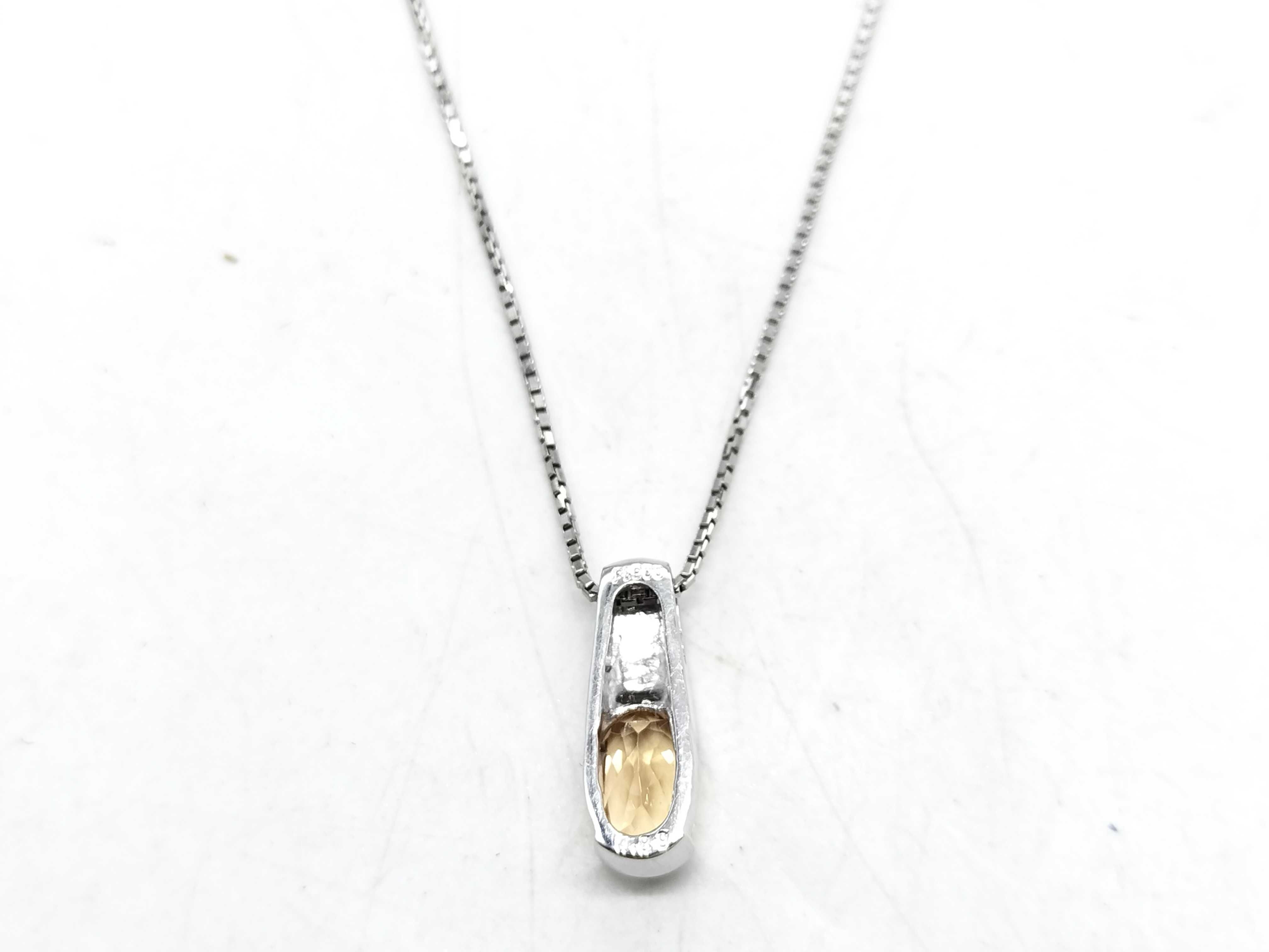 Japanese Platinum and Oval Cut Brownish Yellow Gemstone Pendant Necklace