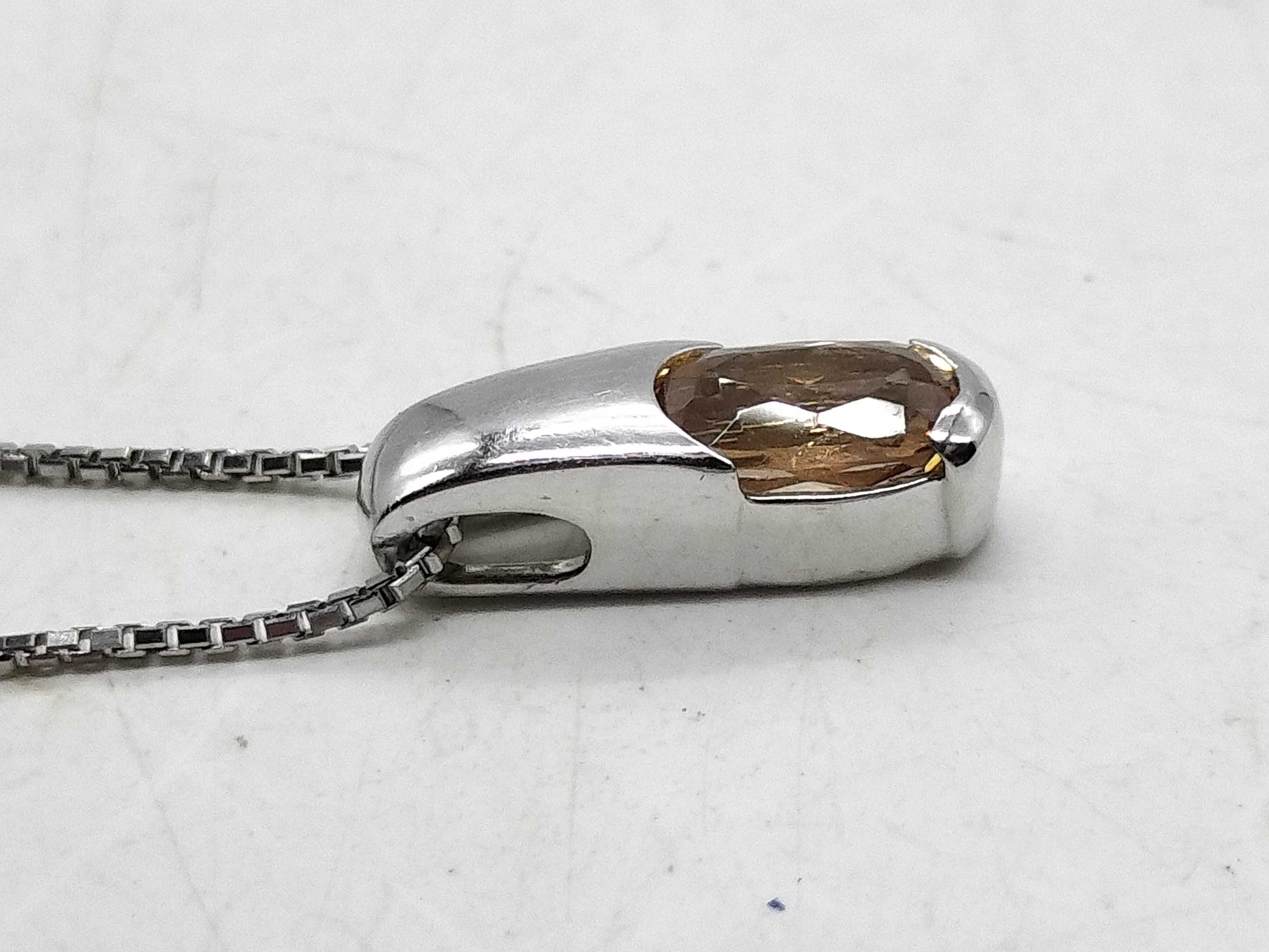 Japanese Platinum and Oval Cut Brownish Yellow Gemstone Pendant Necklace
