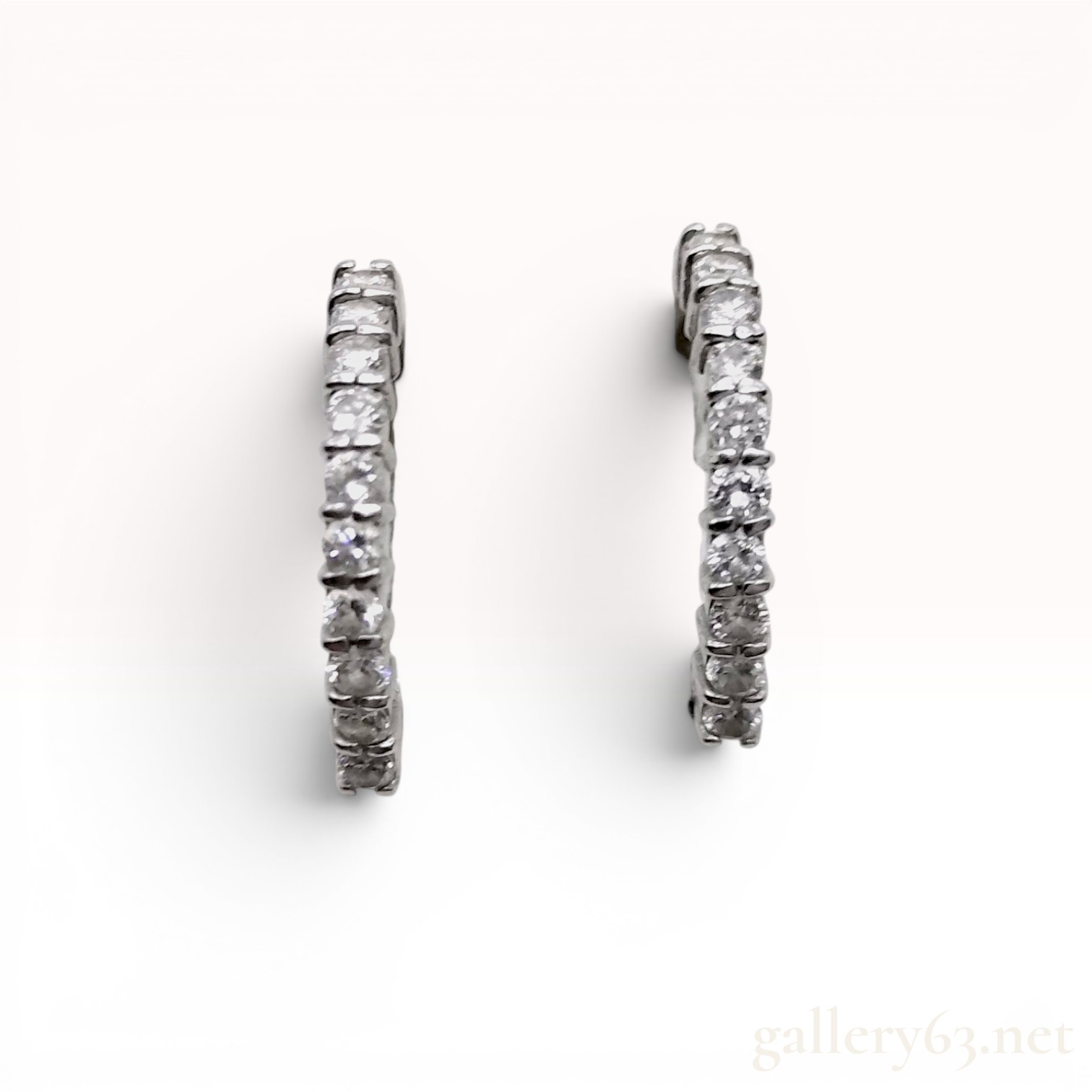 A Pair of Diamond and Pt900 Platinum Hinged Hoop Earrings