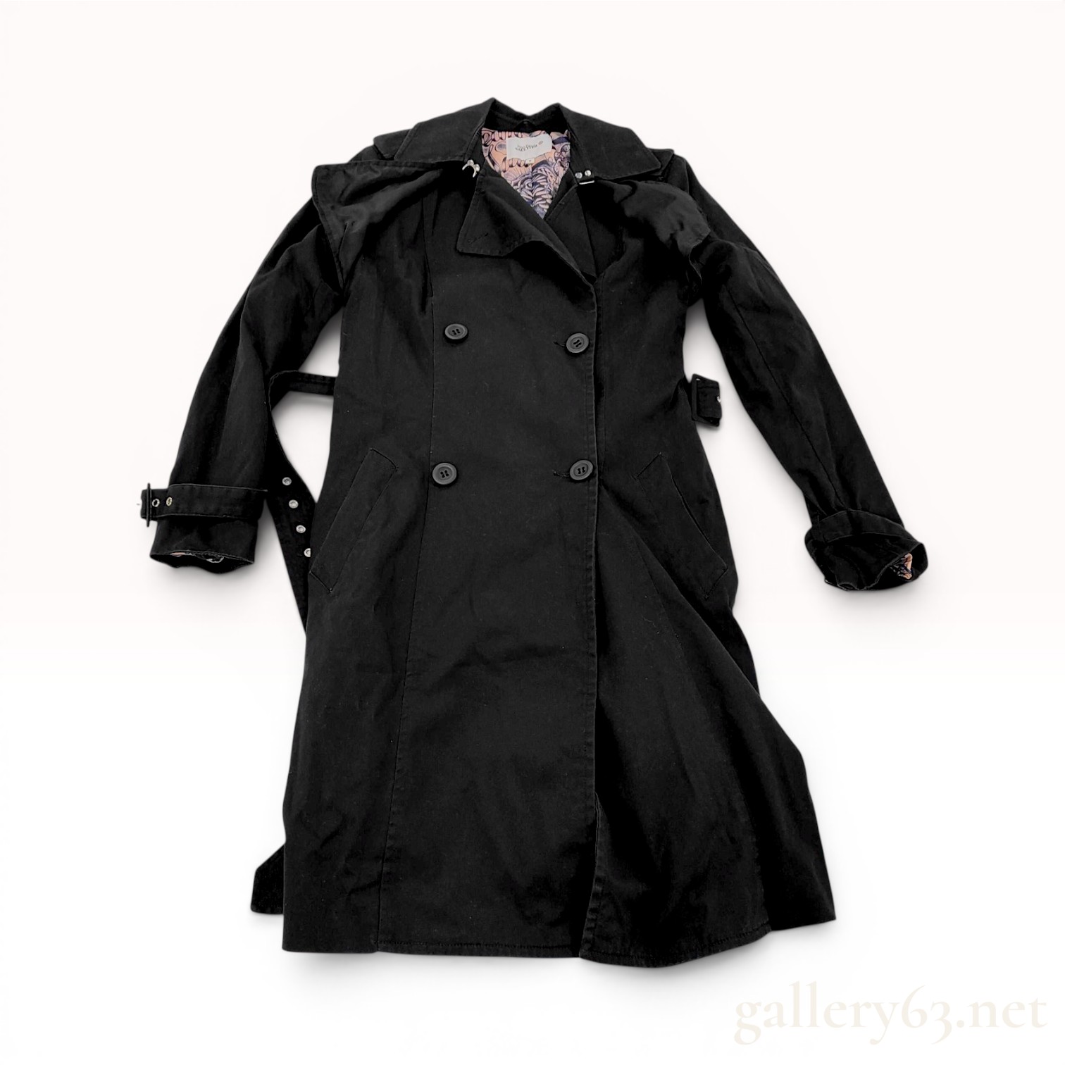 Jean Paul Gaultier Black Double Breasted Trench Coat Size 8