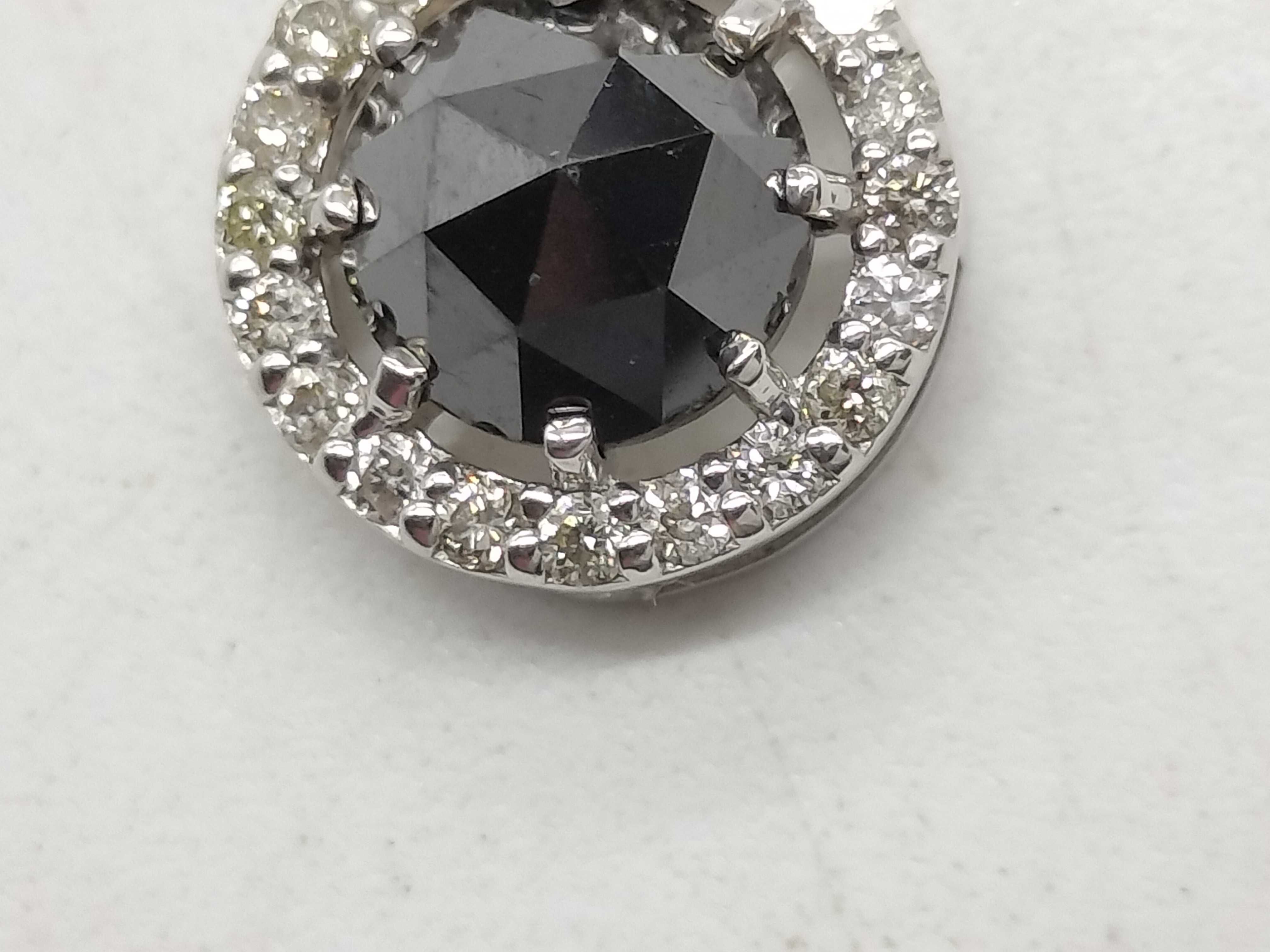 18 Karat White Gold Black Diamond and Diamond Halo Pendant