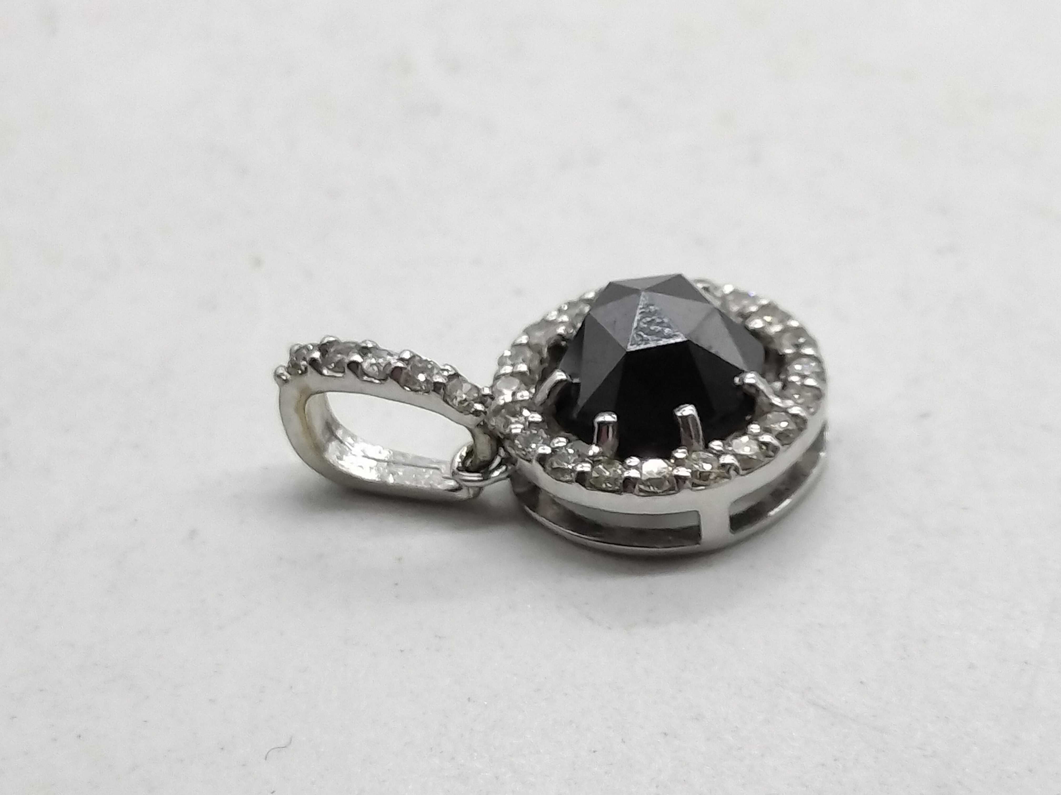 18 Karat White Gold Black Diamond and Diamond Halo Pendant