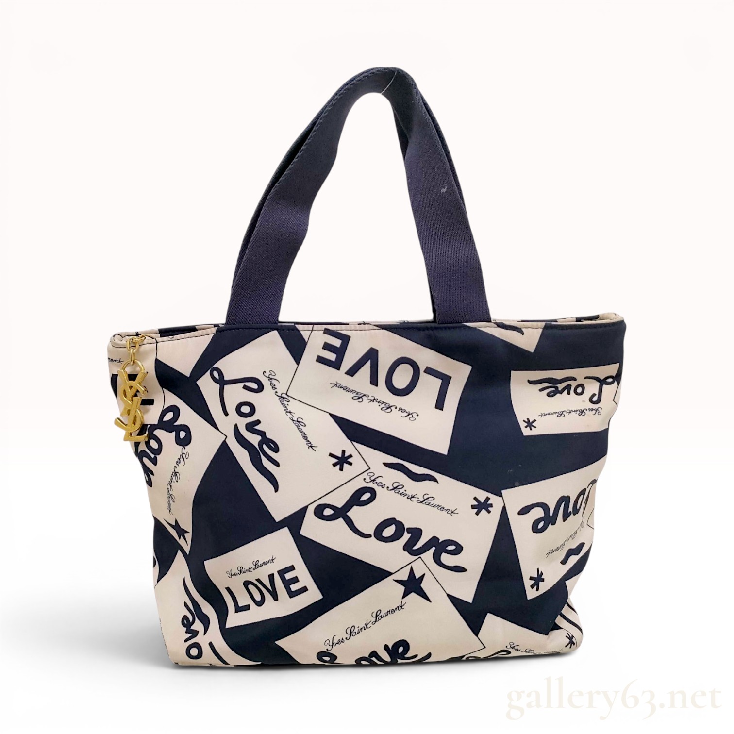 Yves Saint Laurent Navy Blue Nylon LOVE Print Tote Bag
