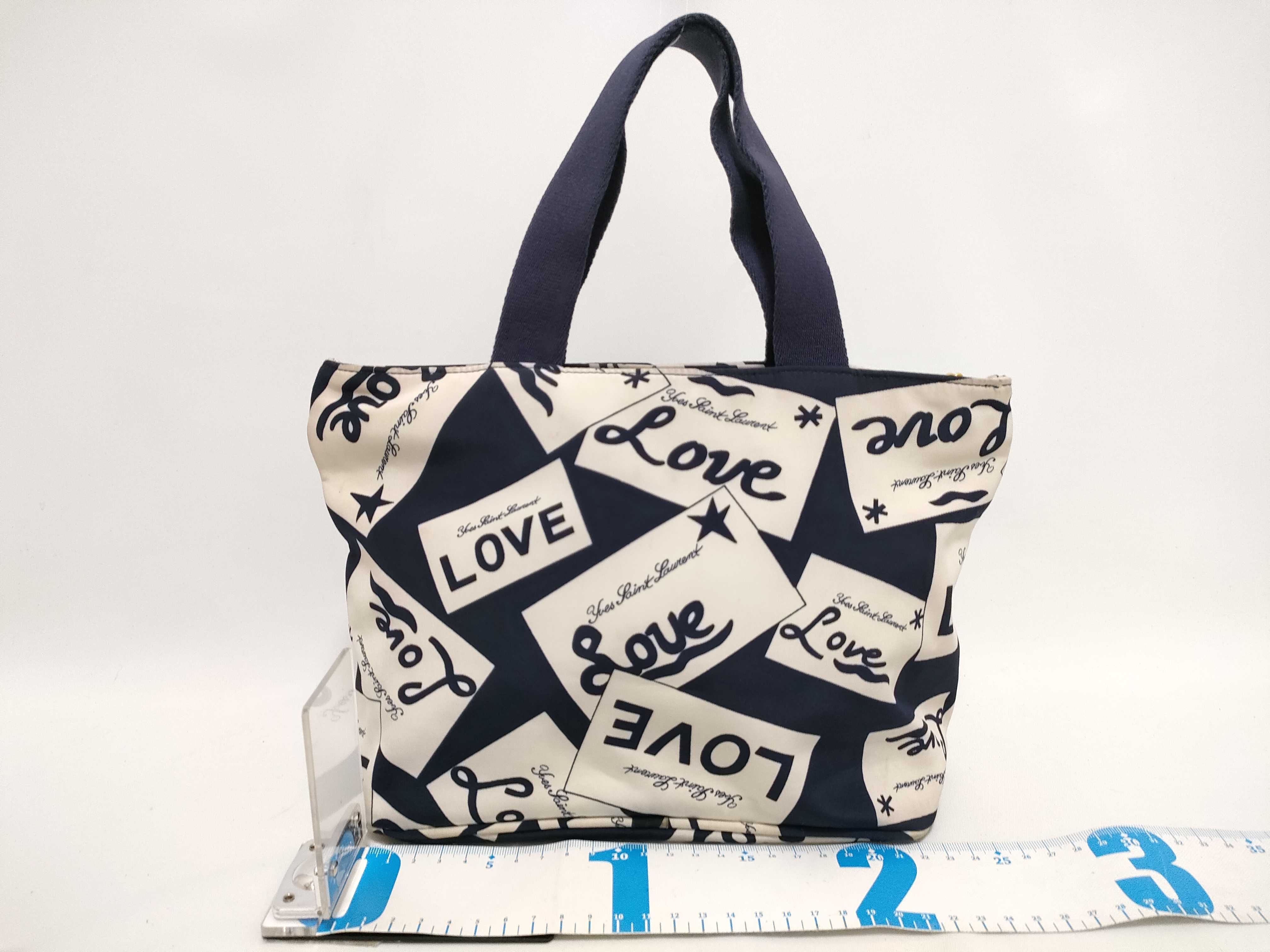 Yves Saint Laurent Navy Blue Nylon LOVE Print Tote Bag