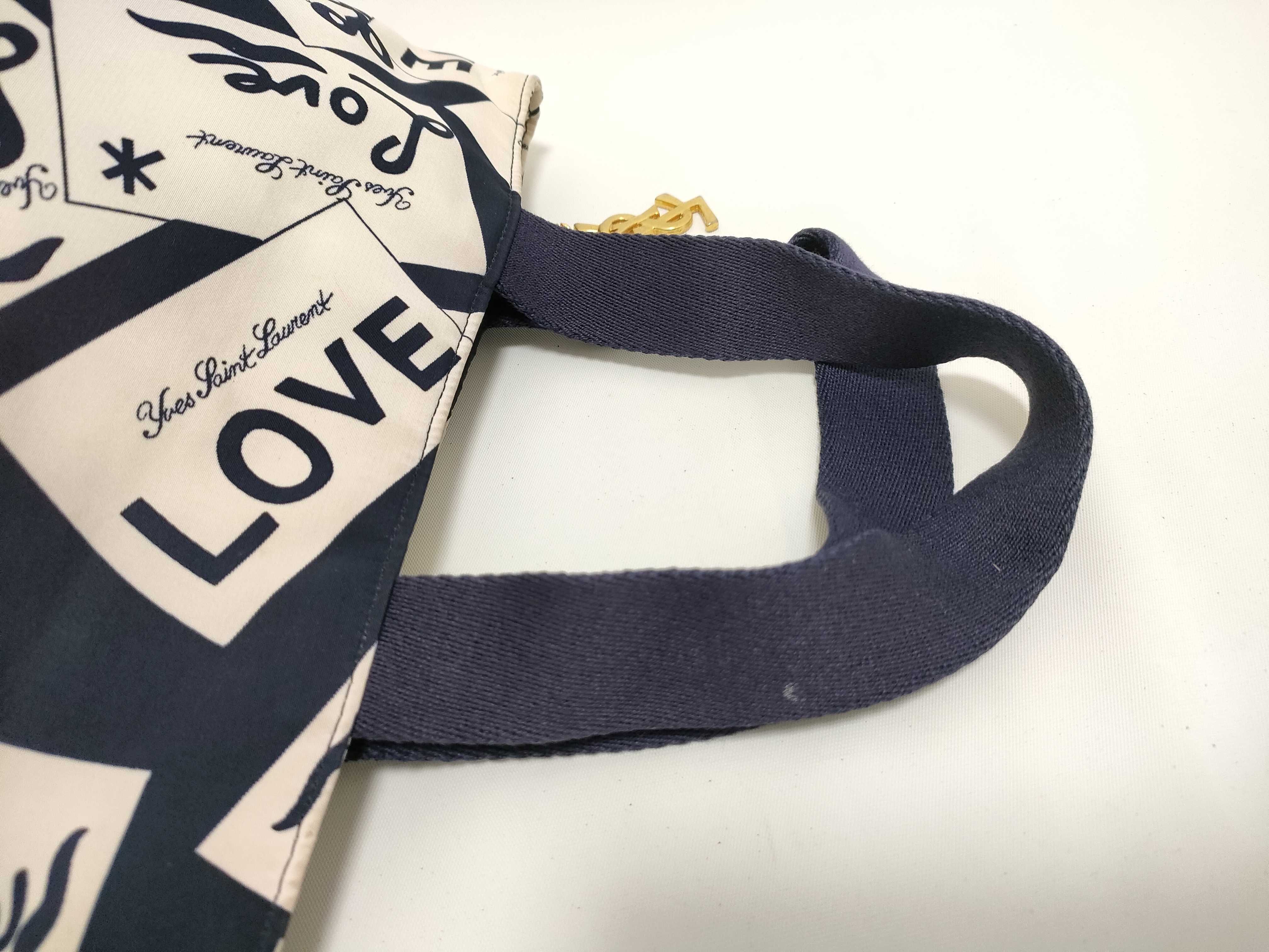 Yves Saint Laurent Navy Blue Nylon LOVE Print Tote Bag
