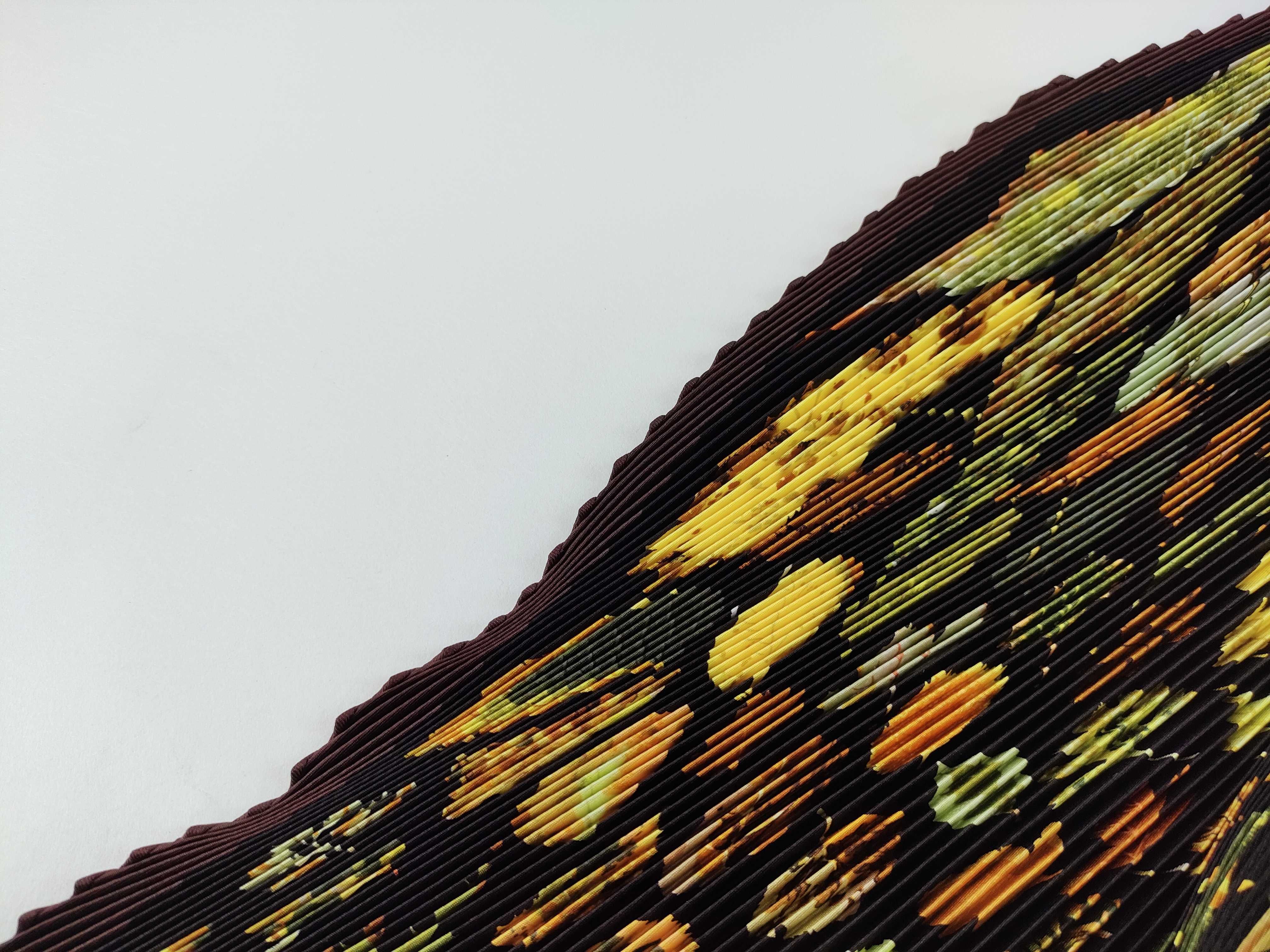 Hermes Plisse Silk Scarf in Autumn Foliage Pattern with Box
