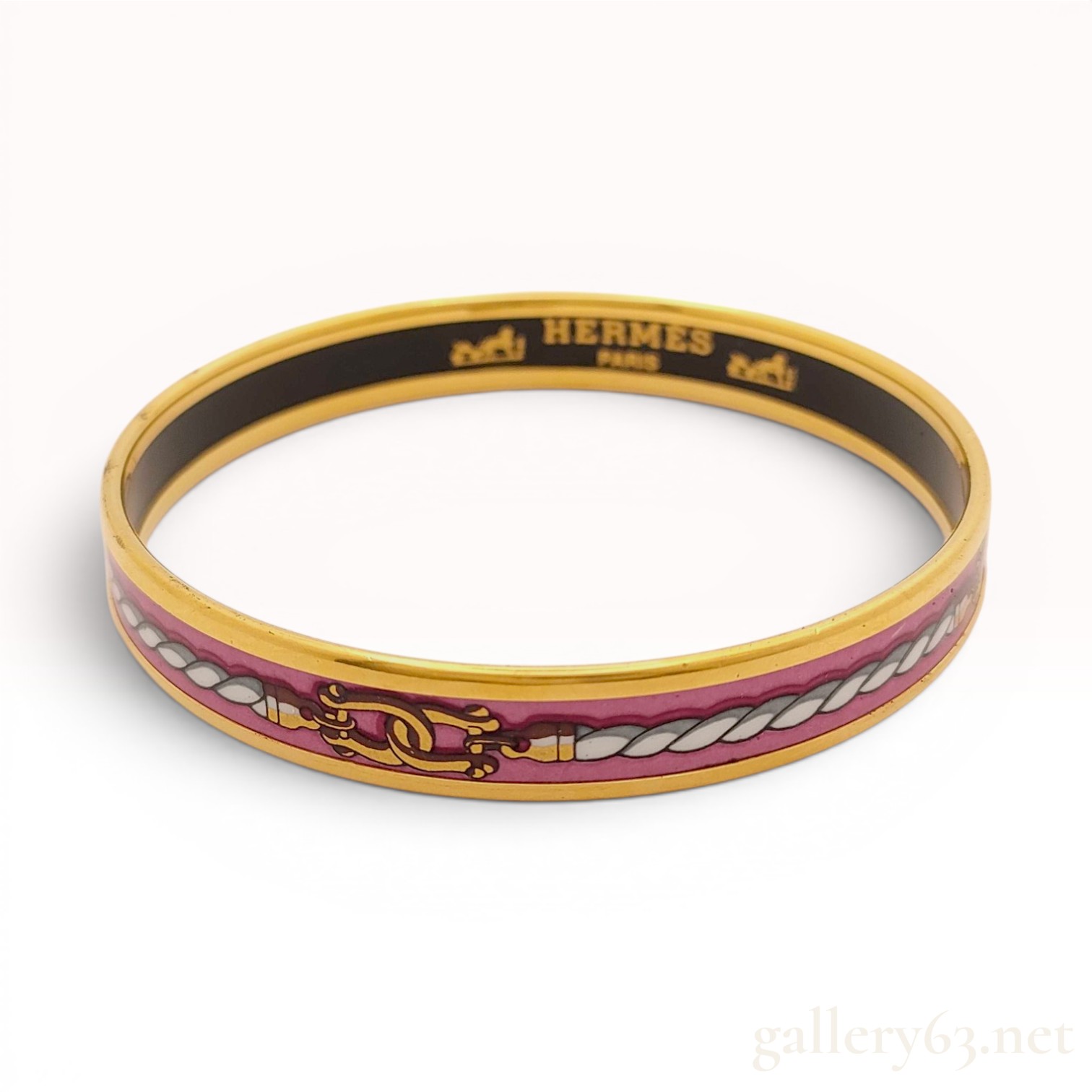 Hermes Pink Mors and Gourmettes Enamel and Gold-Toned Bangle Bracelet