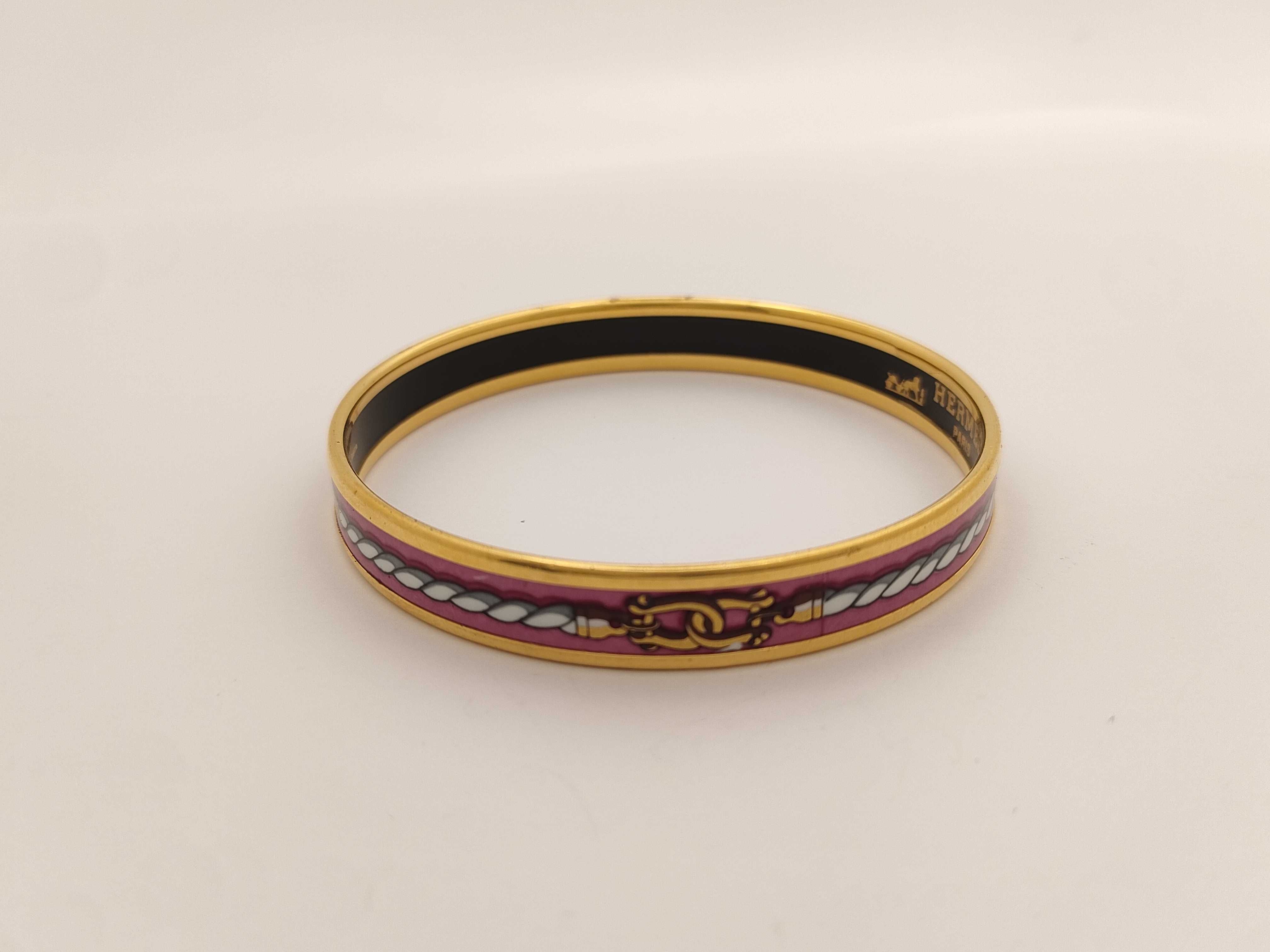 Hermes Pink Mors and Gourmettes Enamel and Gold-Toned Bangle Bracelet