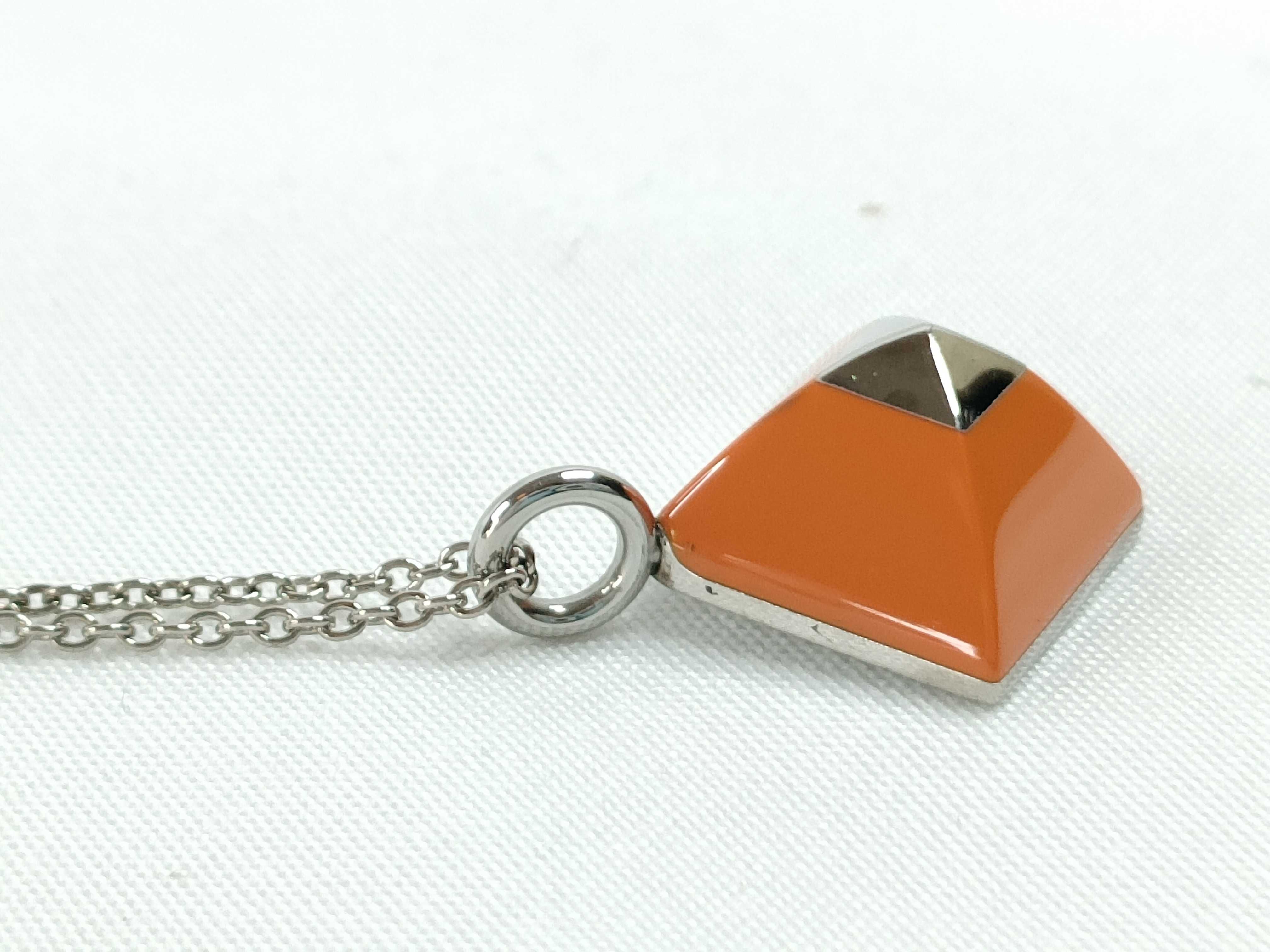 Hermes Medor Cupidon Orange Enamel and Silver Tone Pendant Necklace