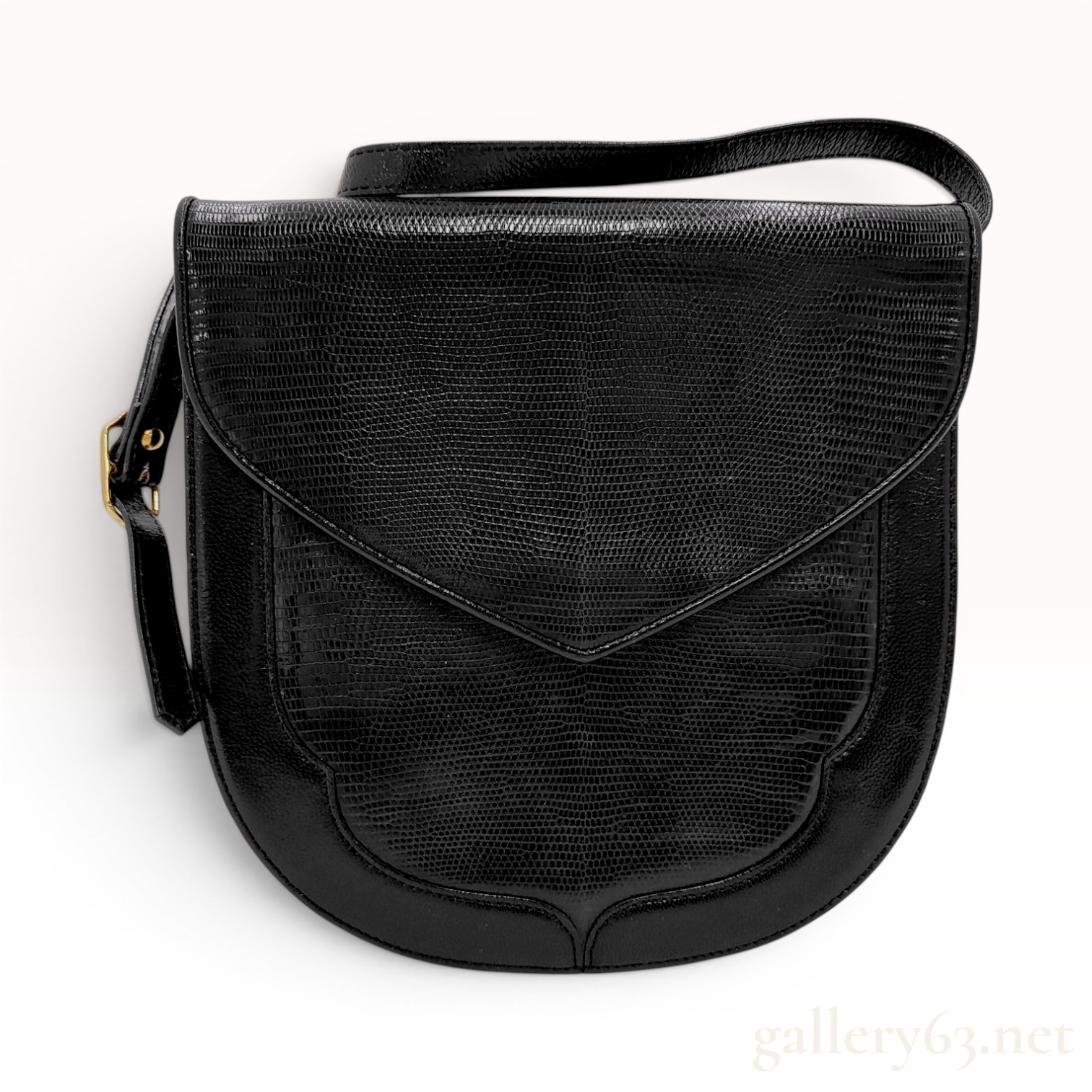 Yves Saint Laurent Vintage Black Genuine Lizard Leather Saddle Bag