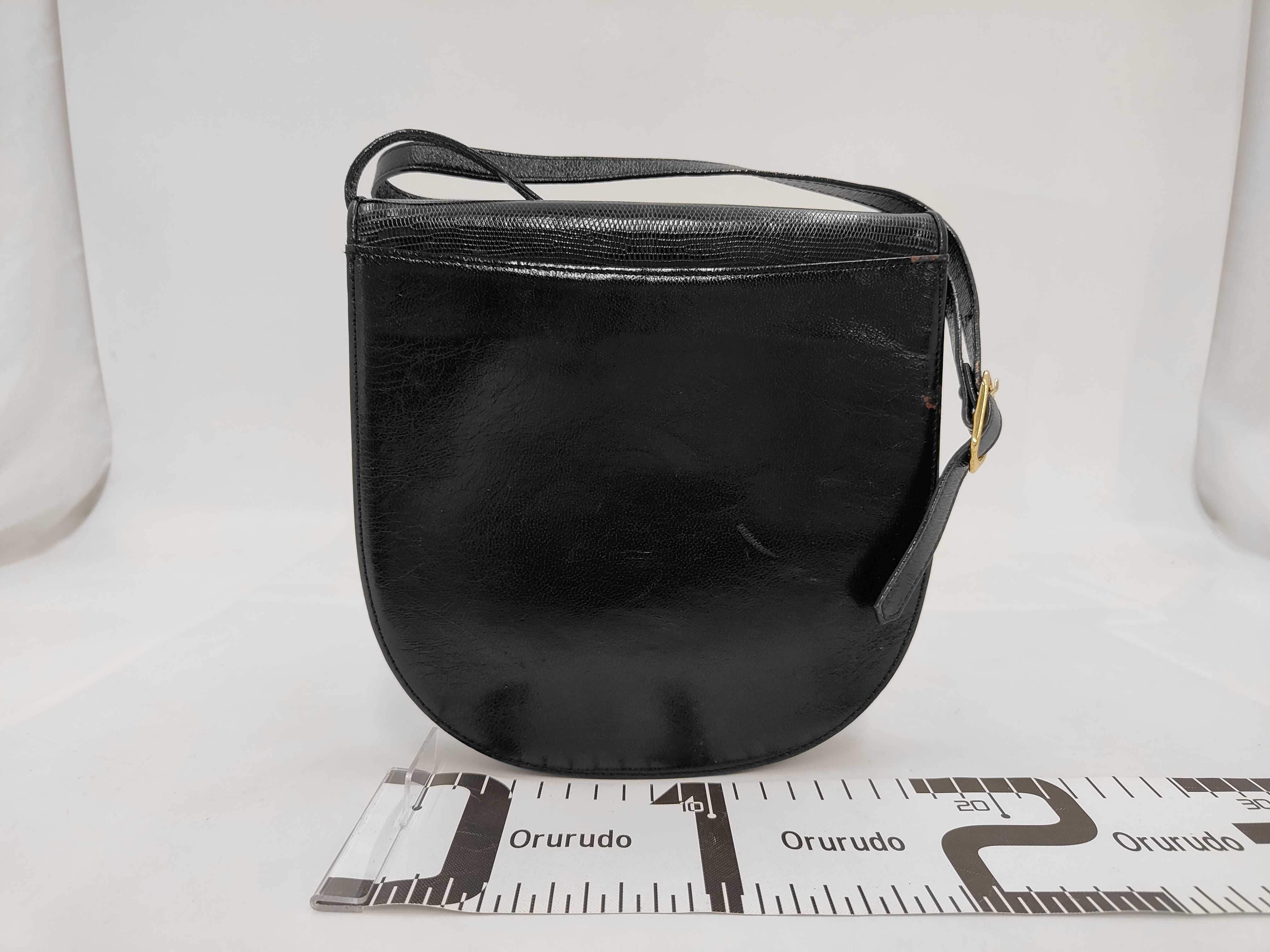 Yves Saint Laurent Vintage Black Genuine Lizard Leather Saddle Bag