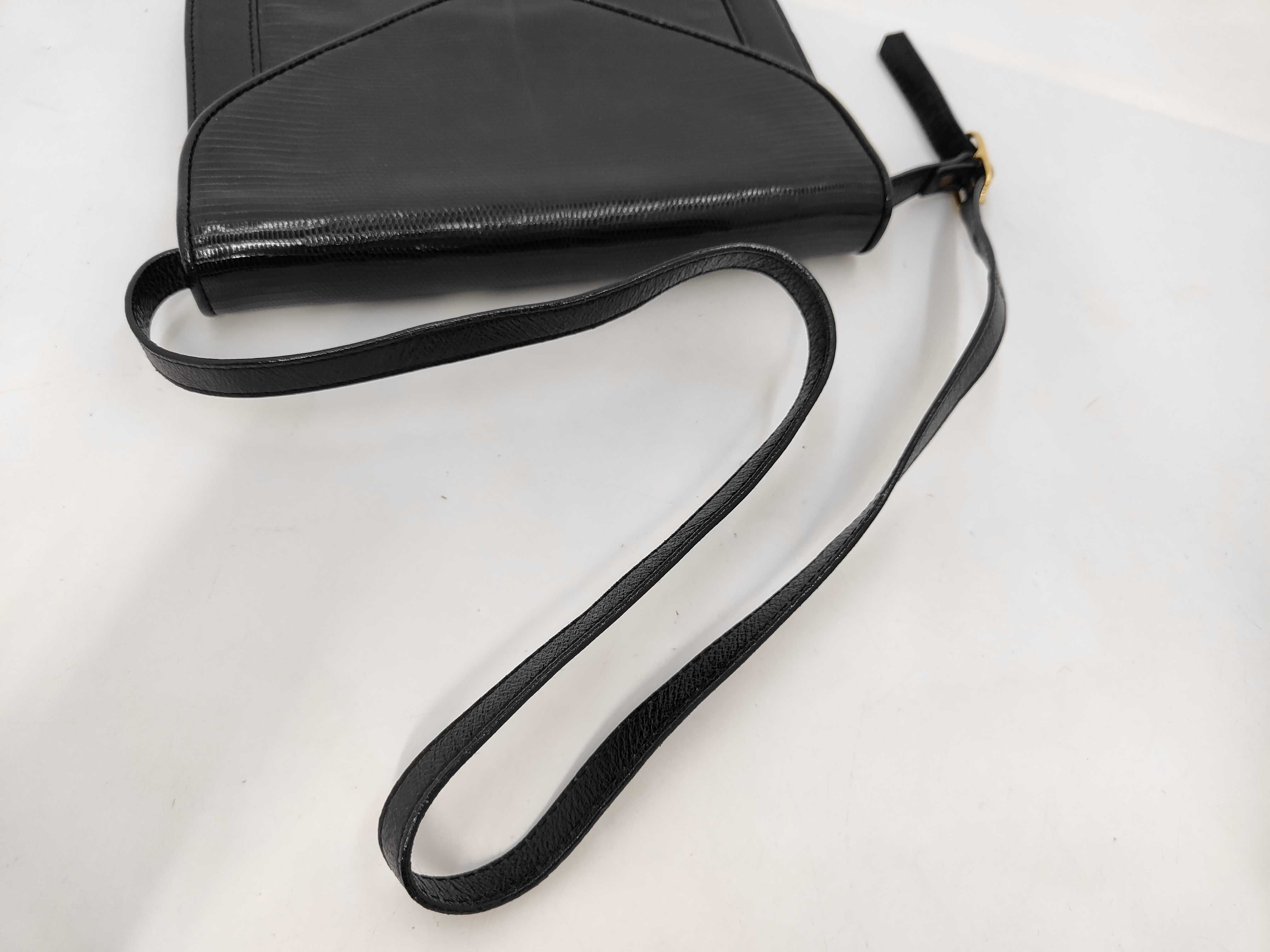Yves Saint Laurent Vintage Black Genuine Lizard Leather Saddle Bag