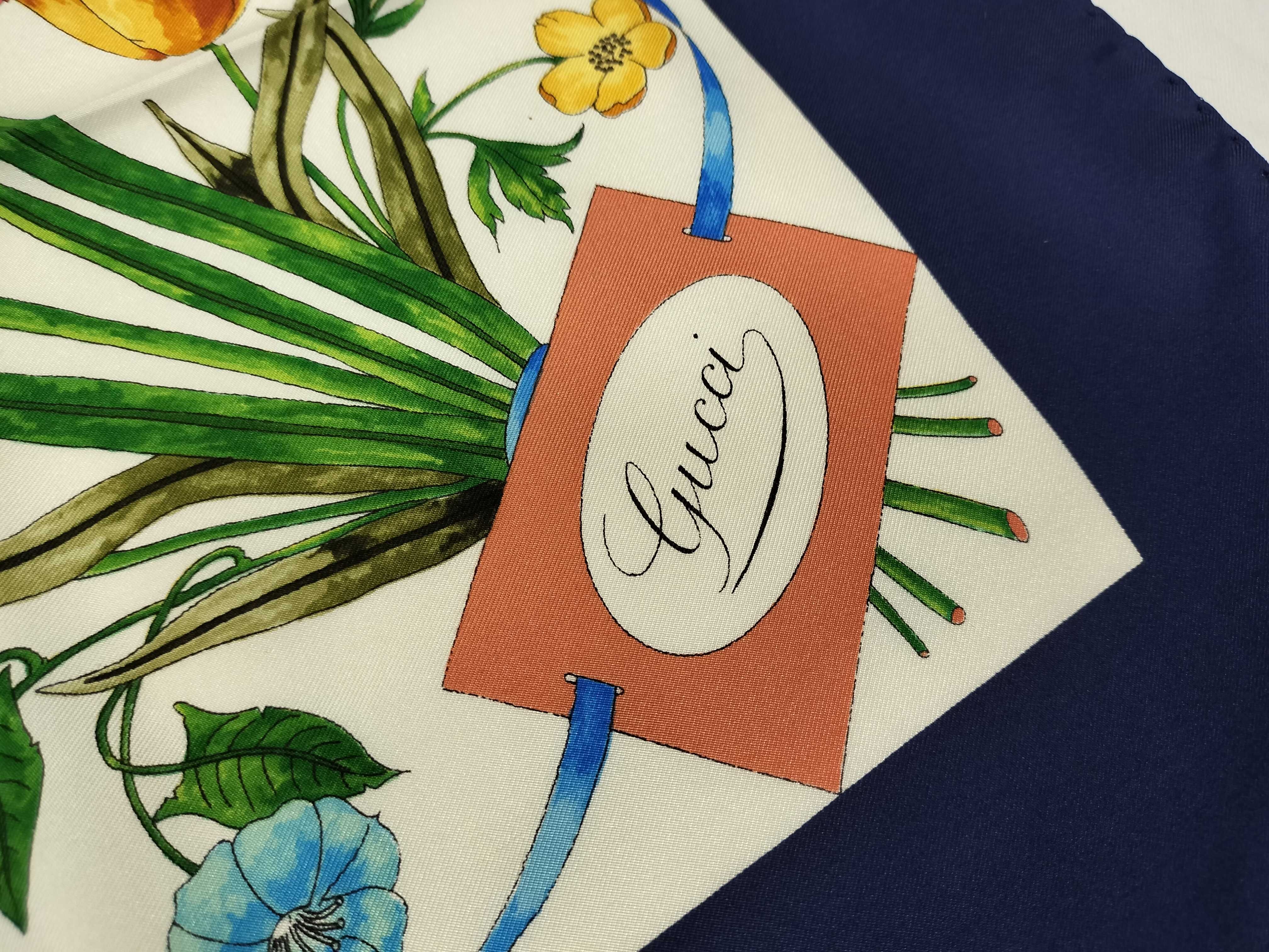Gucci V. Accornero Silk Flora Scarf in Navy and Cream