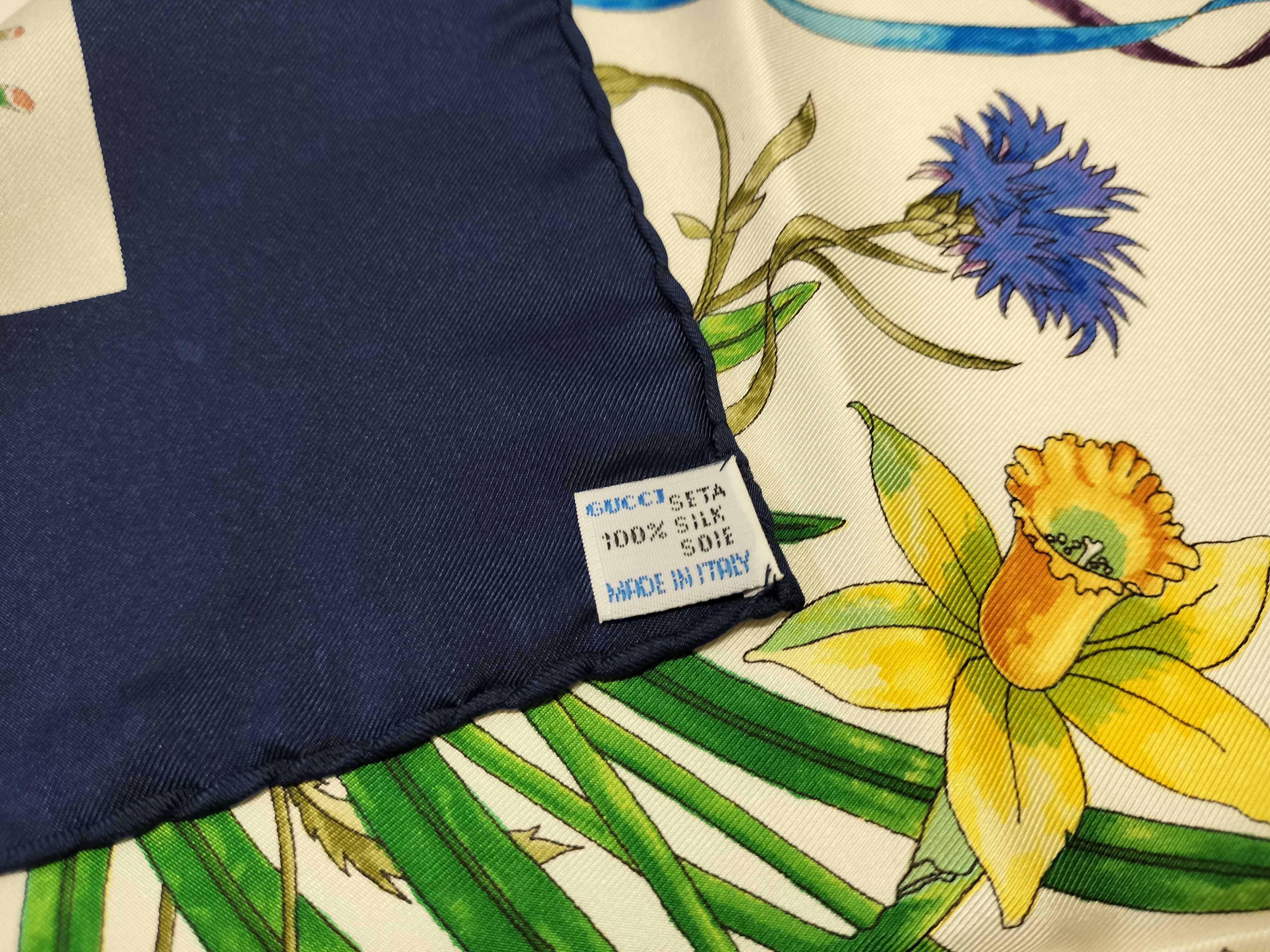 Gucci V. Accornero Silk Flora Scarf in Navy and Cream