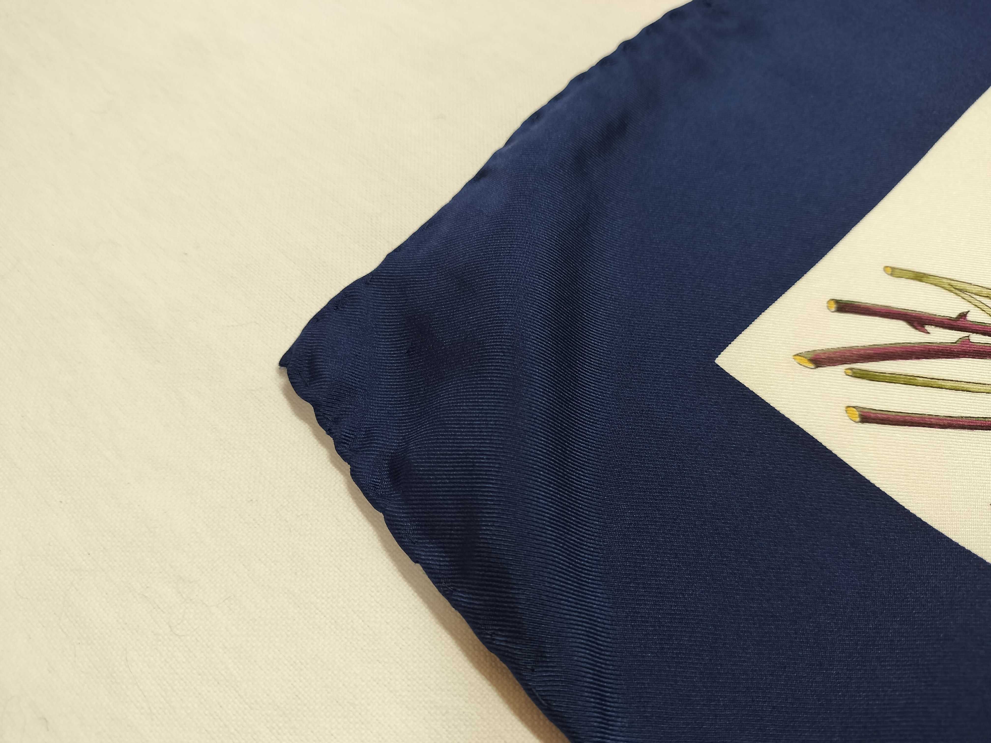 Gucci V. Accornero Silk Flora Scarf in Navy and Cream