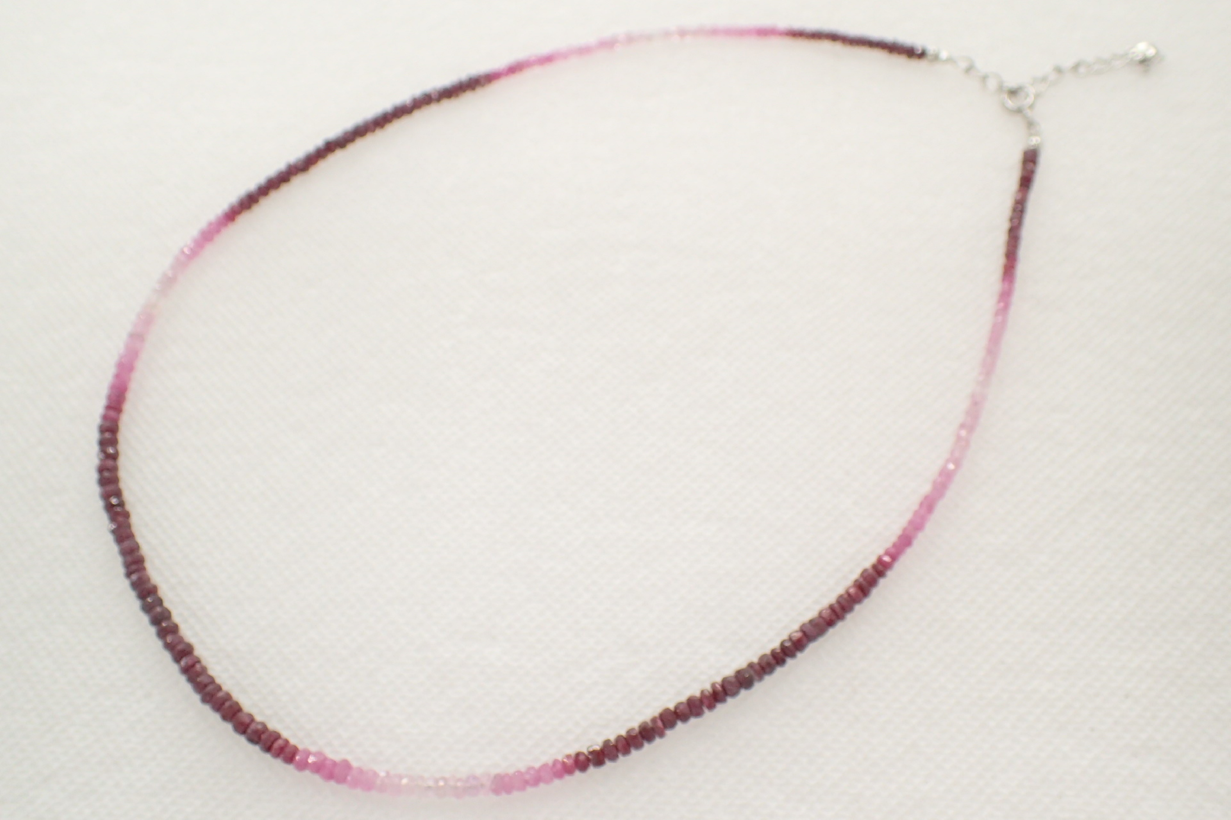Sterling Silver Ombre Ruby and Pink Sapphire Beaded Necklace