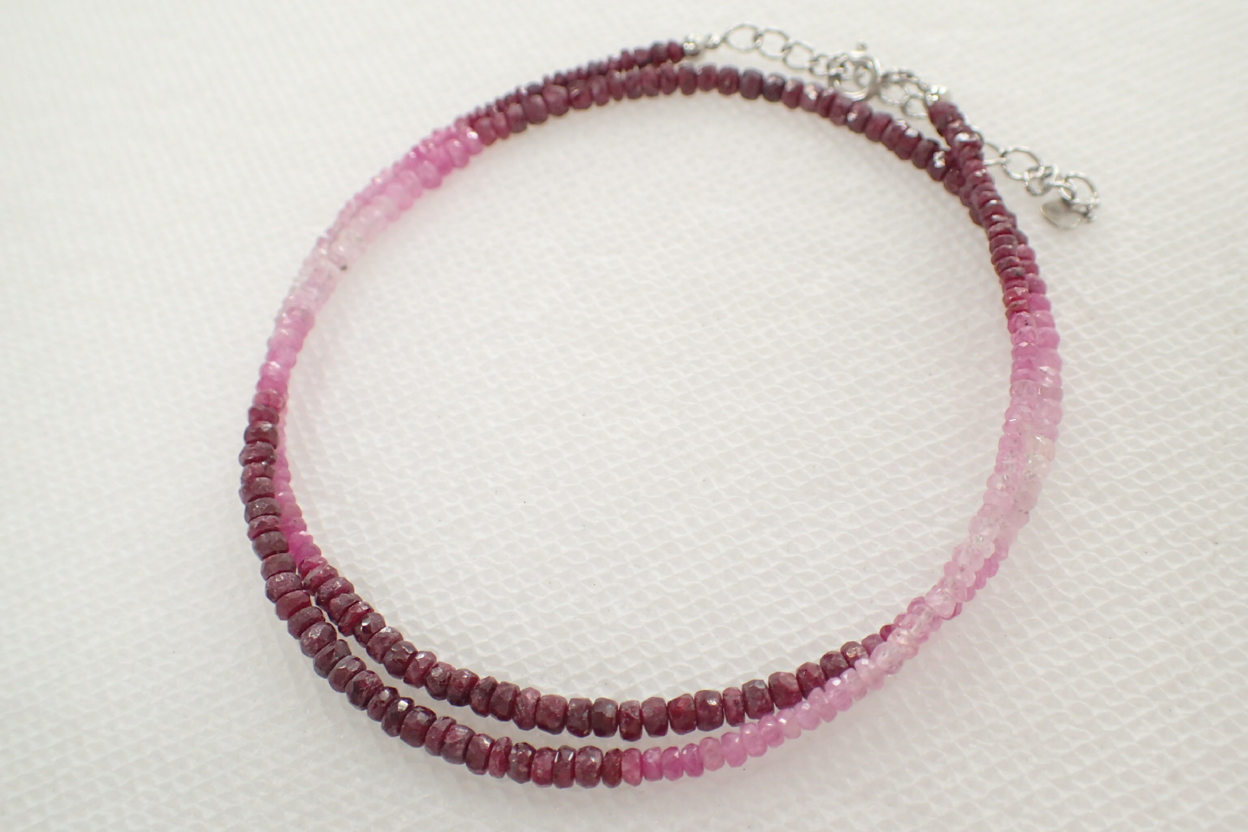 Sterling Silver Ombre Ruby and Pink Sapphire Beaded Necklace