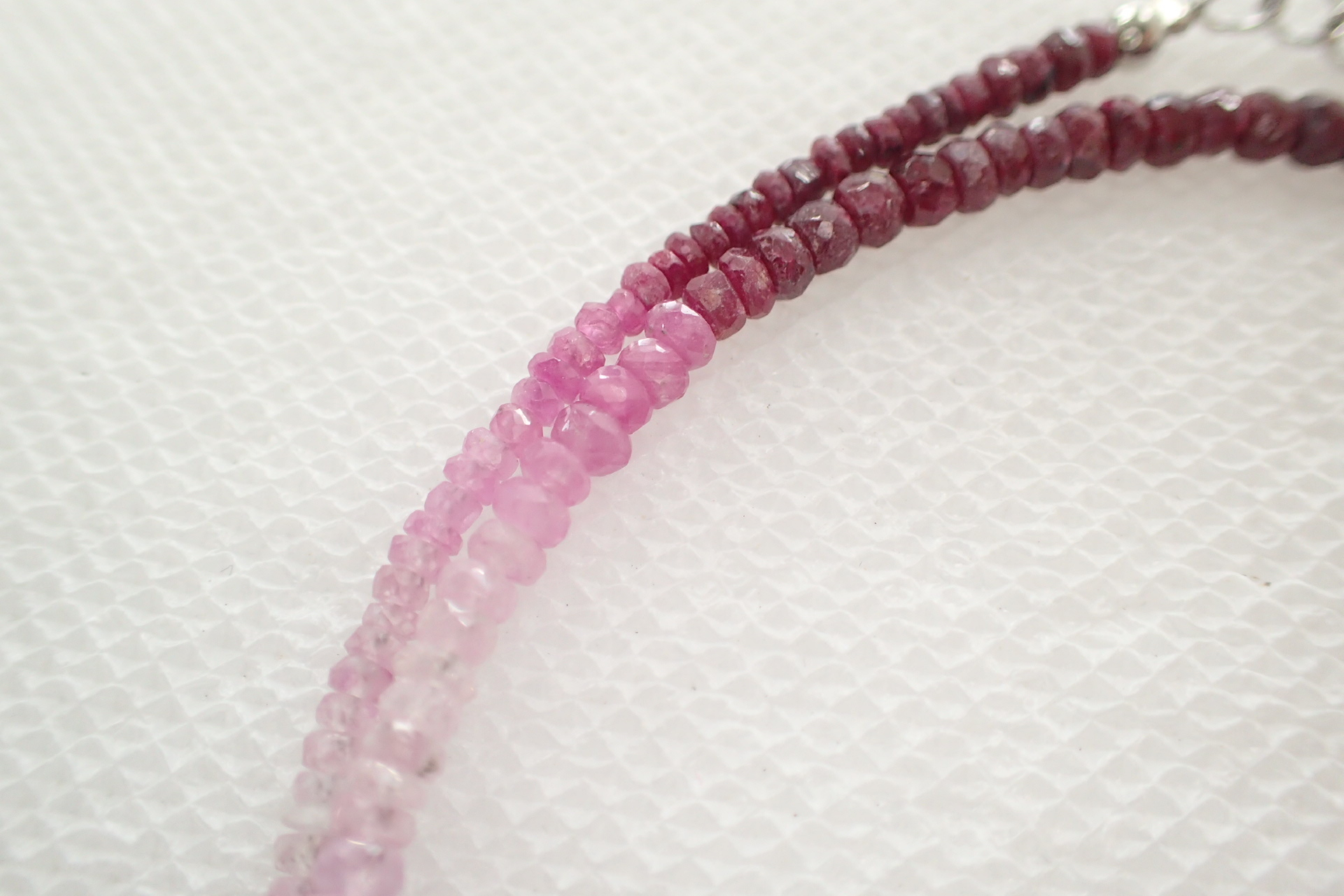 Sterling Silver Ombre Ruby and Pink Sapphire Beaded Necklace