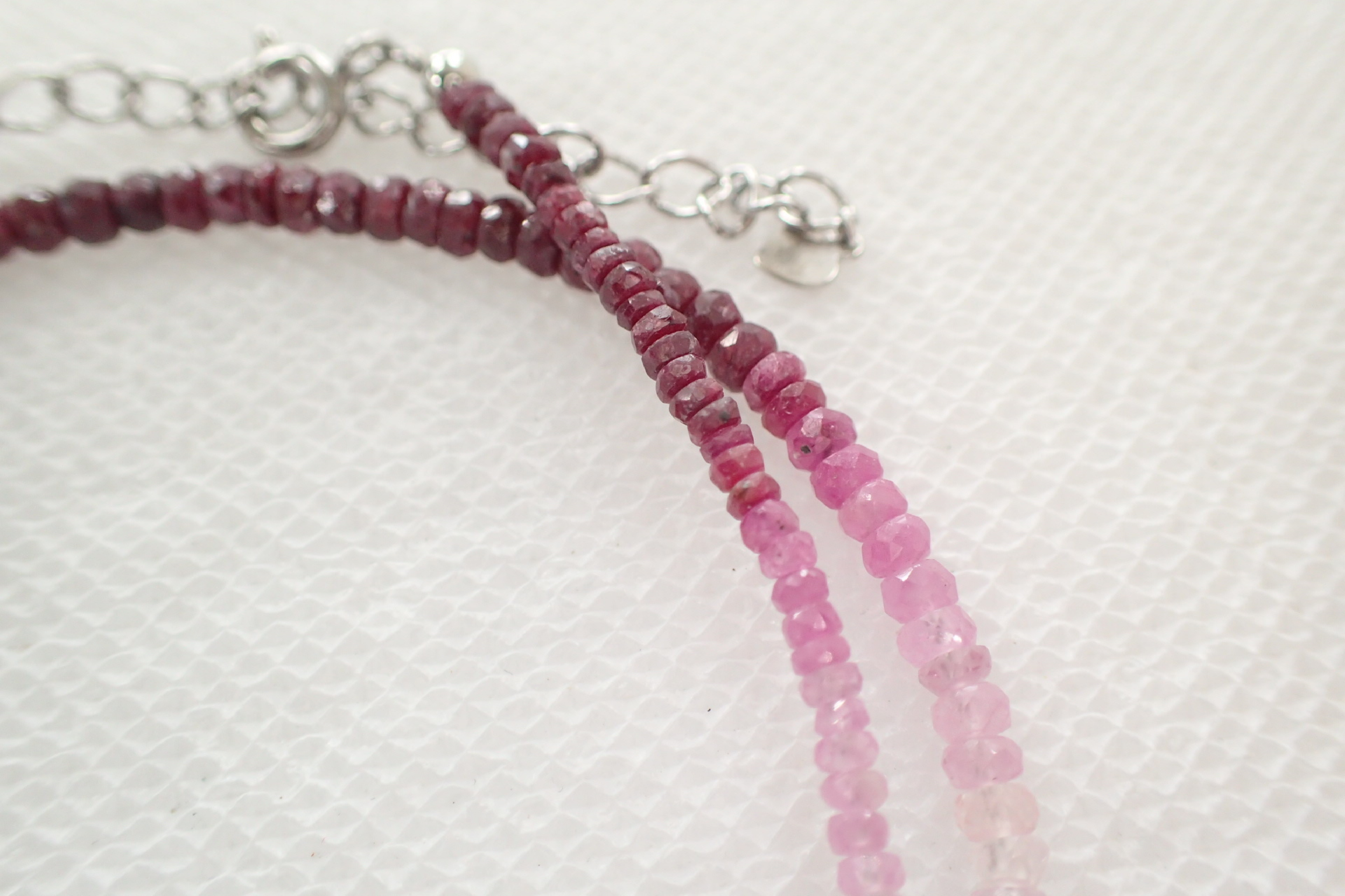Sterling Silver Ombre Ruby and Pink Sapphire Beaded Necklace